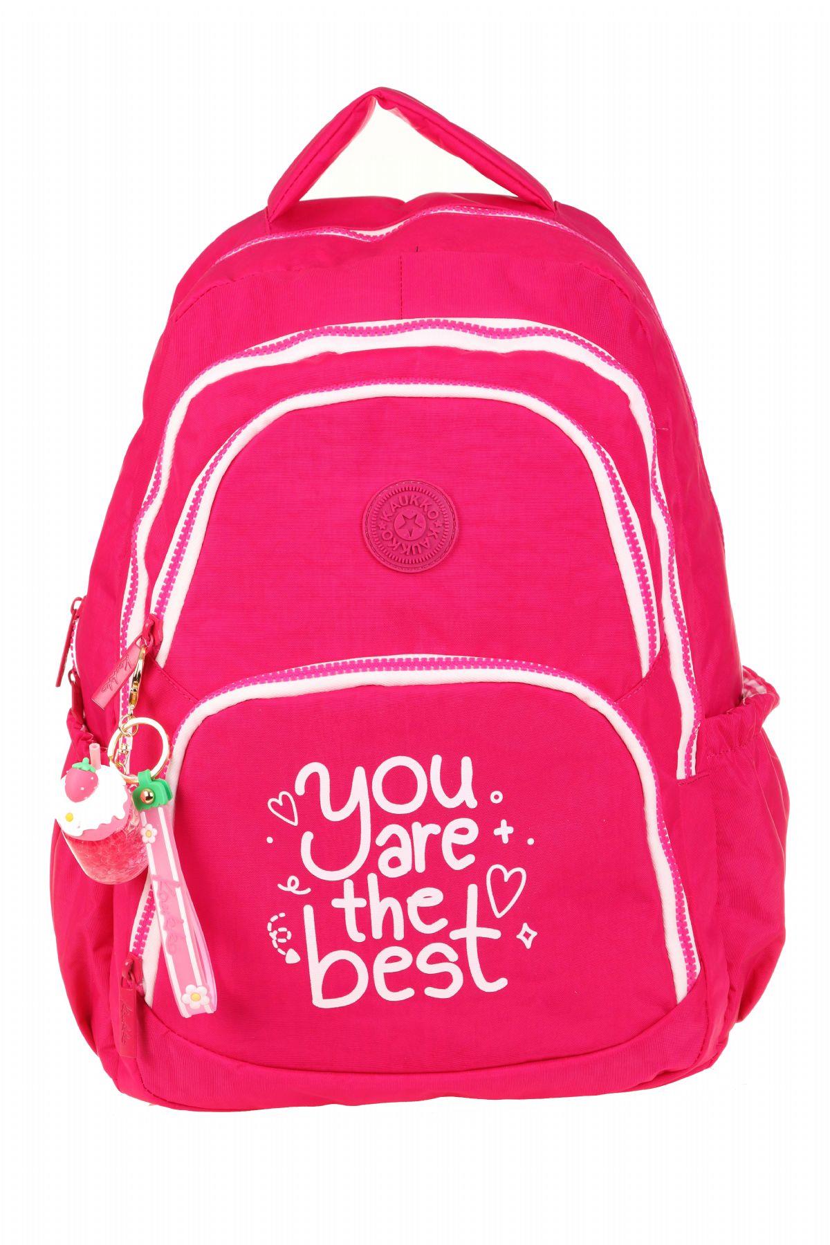 Kaukko Crazy Dört Bölmeli Kız Çocuk/Kadın Okul ve Günlük Sırt Çantası - Pembe (Krinkıl Kumaş) K1679