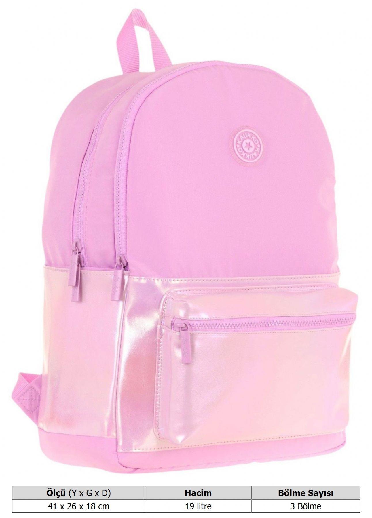 Kaukko Cube Üç Bölmeli Kız Çocuk Pembe Okul Çantası - K1819