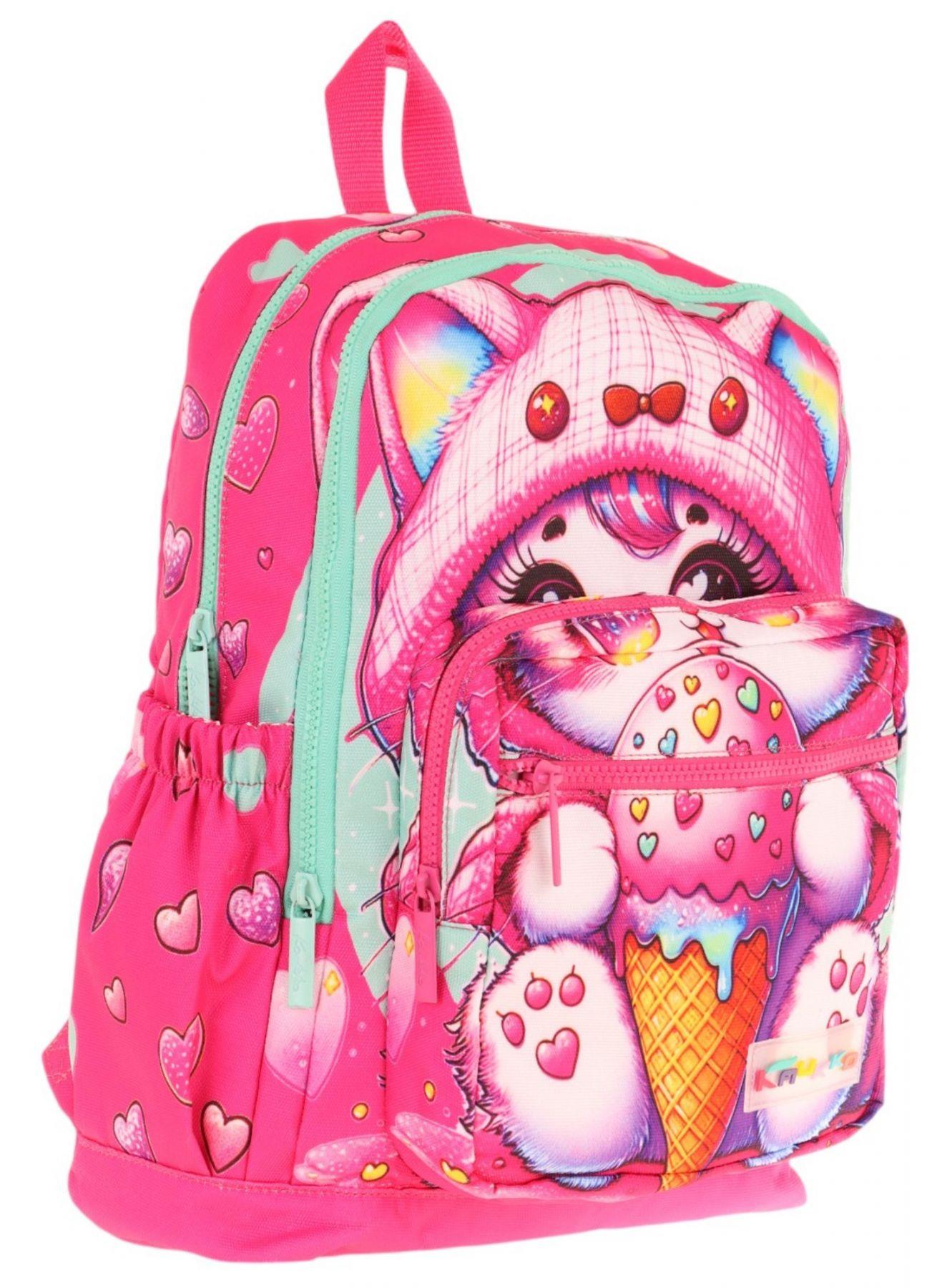 Kaukko Dört Bölmeli (Kız Çocuk - Pembe - Dondurma Yiyen Kedi) - İlkokul Okul Sırt Çantası - L5250