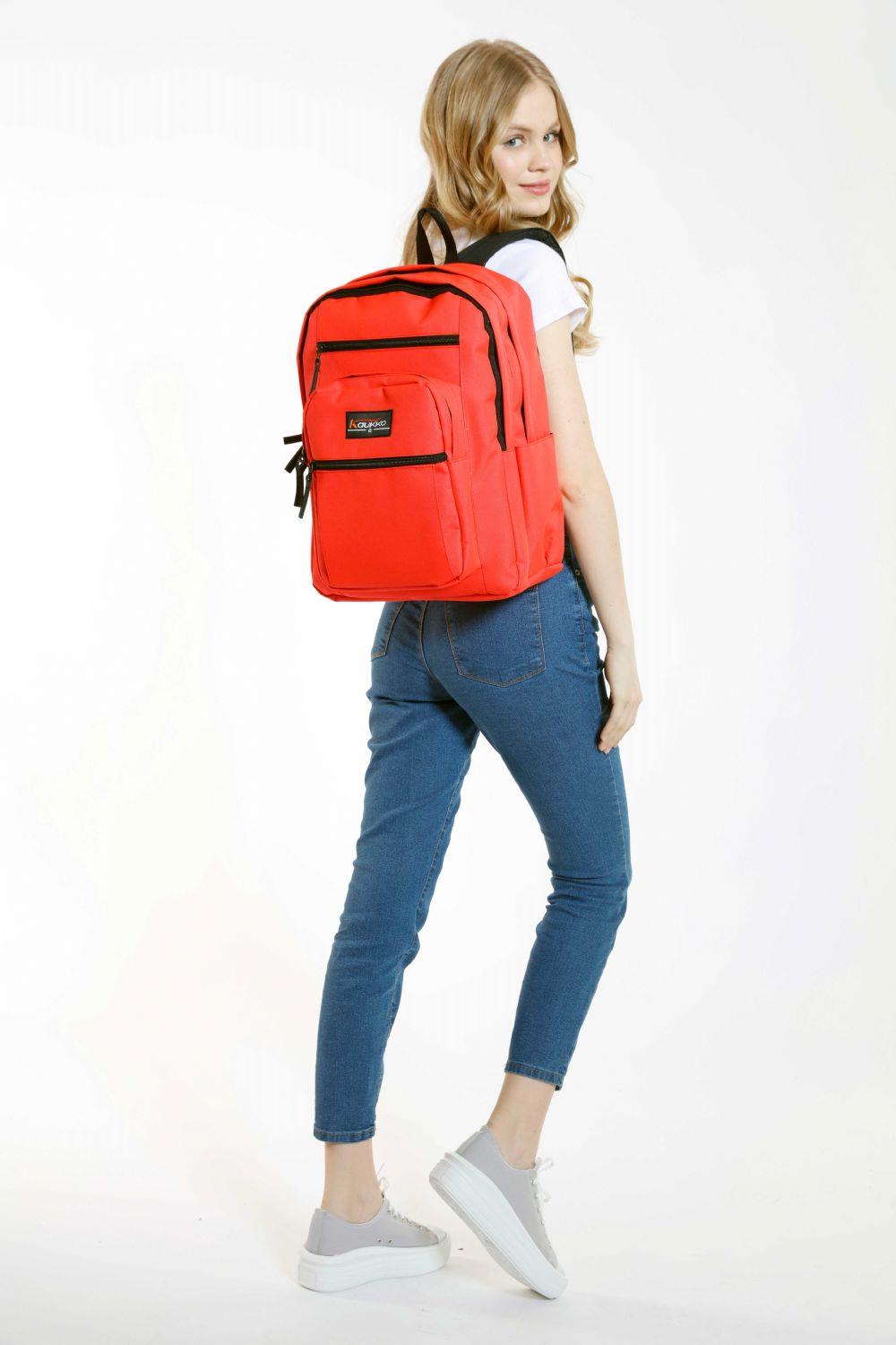 Kaukko Full Pocket Okul ve Günlük Sırt Çantası - Mercan