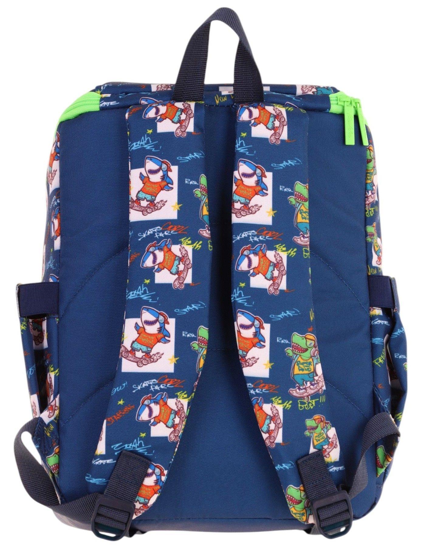 Kaukko İki Bölmeli Ergonomik Erkek Çocuk Okul Çantası (Lacivert Yeşil - Dinazor Baskılı) - L5256