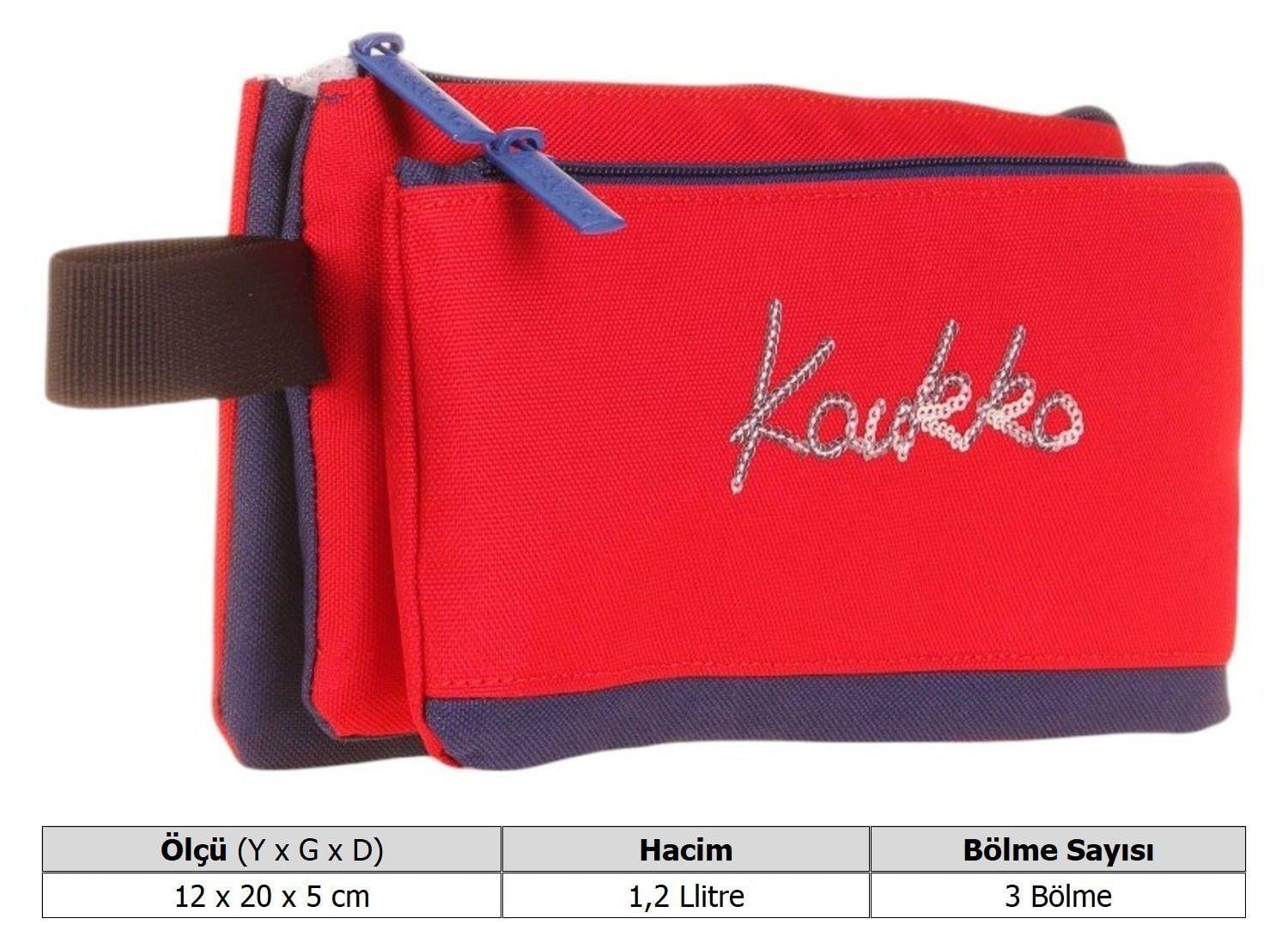 Kaukko İki Bölmeli Kırmızı Love Baskılı Kız Çocuk Akordion Kalem Çantası - K2674