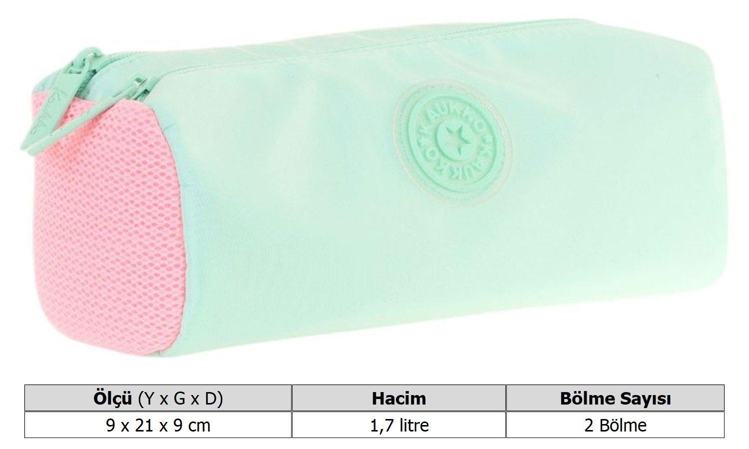 Kaukko İki Bölmeli Kız Çocuk Okul Kalem Çantası - Su Yeşili Pembe - K2737