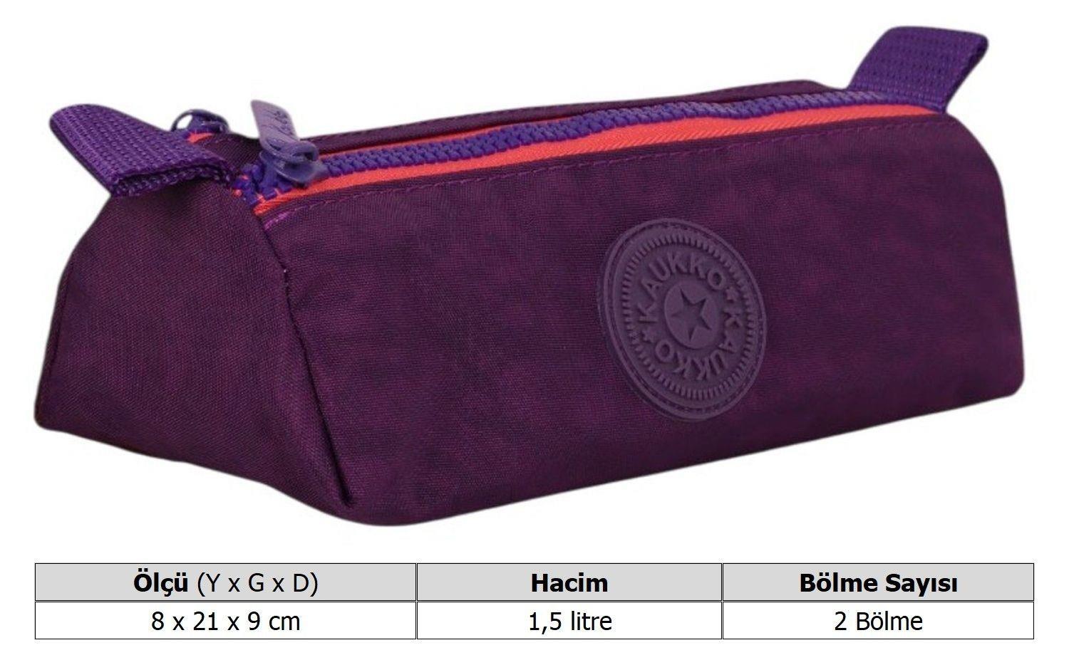 Kaukko İki Bölmeli Krinkıl Kumaş Kalem Çantası - Mor - K2643