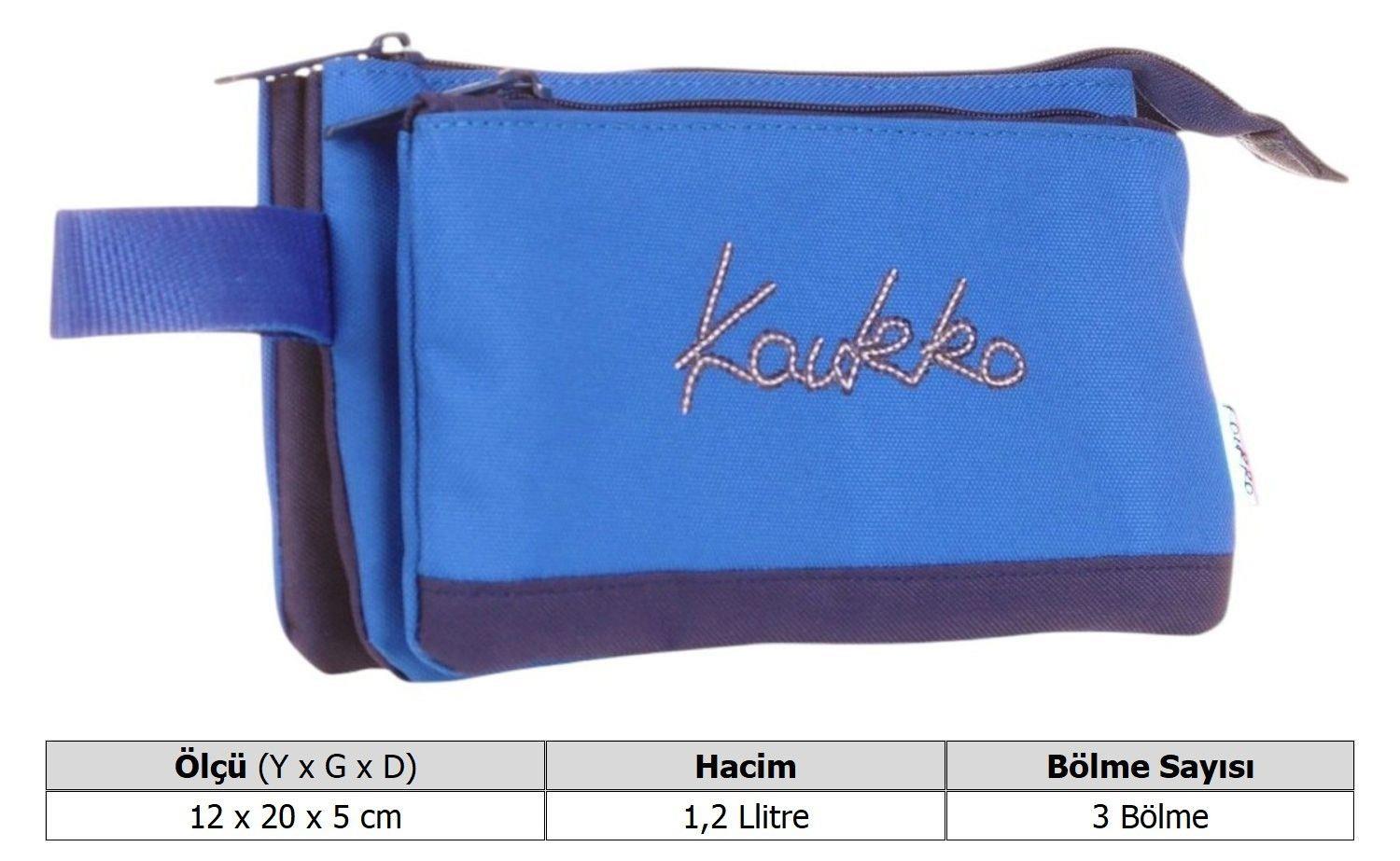 Kaukko İki Bölmeli Mavi Love Baskılı Kız Çocuk Akordion Kalem Çantası - K2673