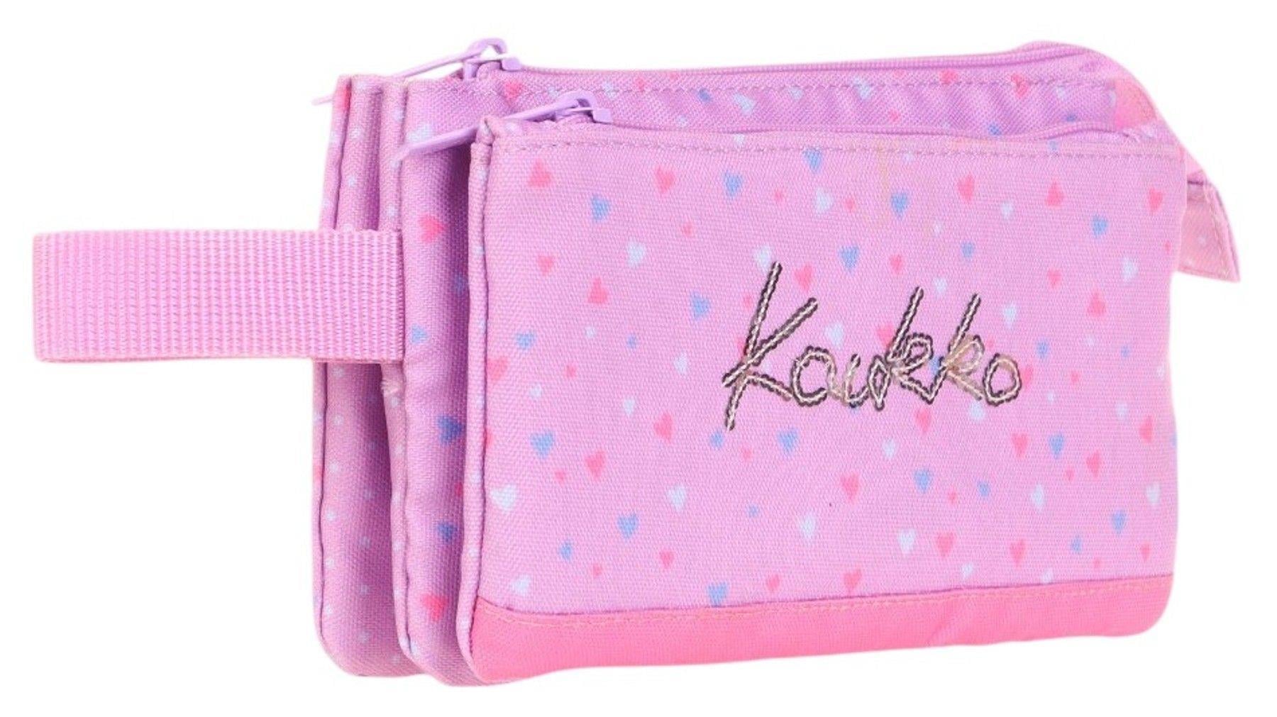 Kaukko İki Bölmeli Pembe Love Baskılı Kız Çocuk Akordion Kalem Çantası - K2675