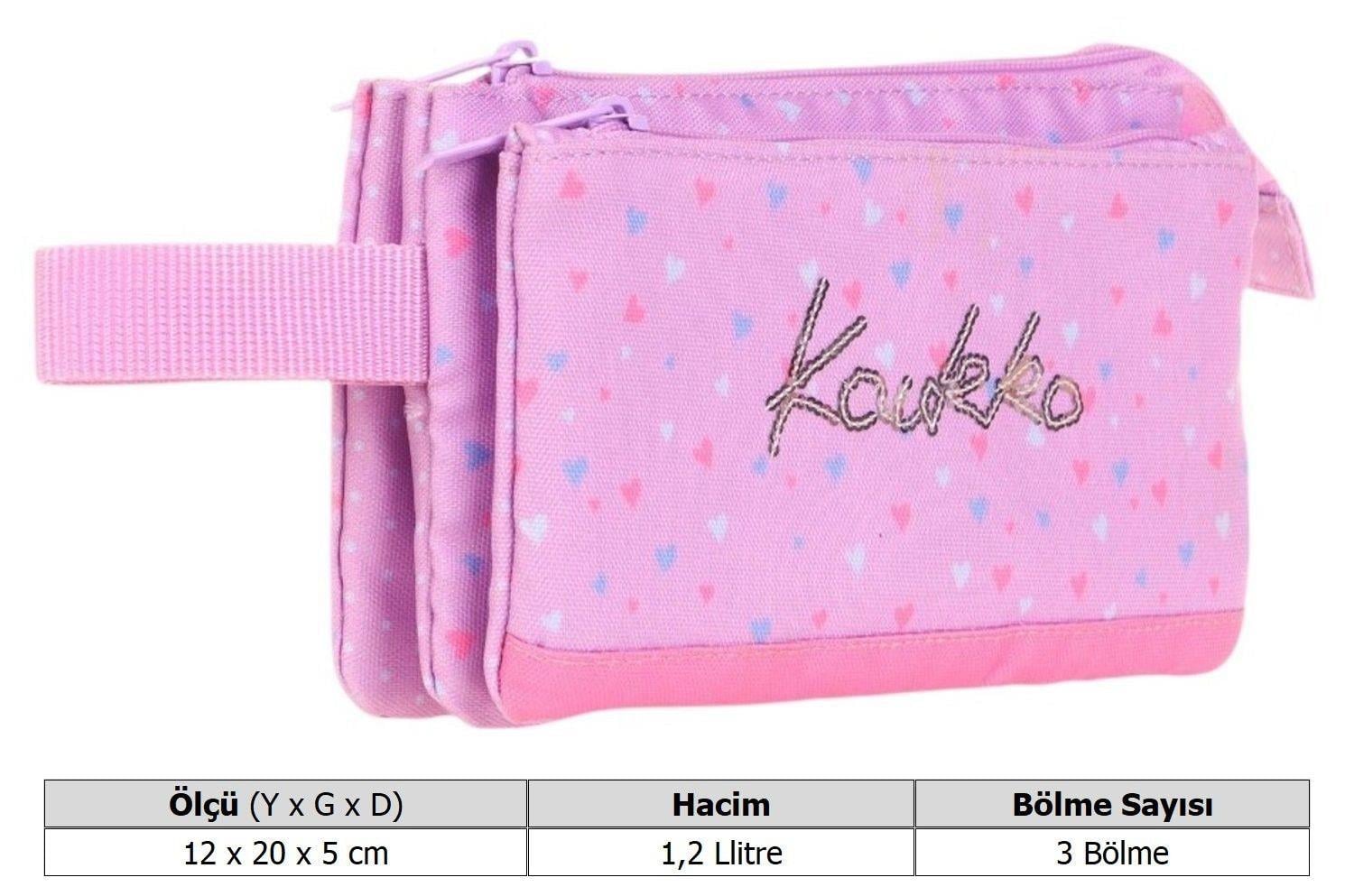 Kaukko İki Bölmeli Pembe Love Baskılı Kız Çocuk Akordion Kalem Çantası - K2675