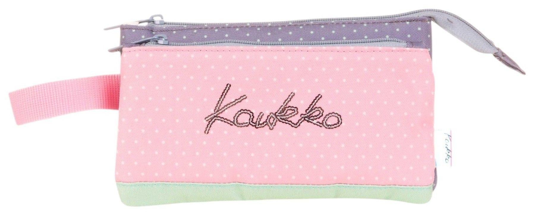 Kaukko İki Bölmeli Yeşil Pembe Love Baskılı Kız Çocuk Akordion Kalem Çantası - K2676