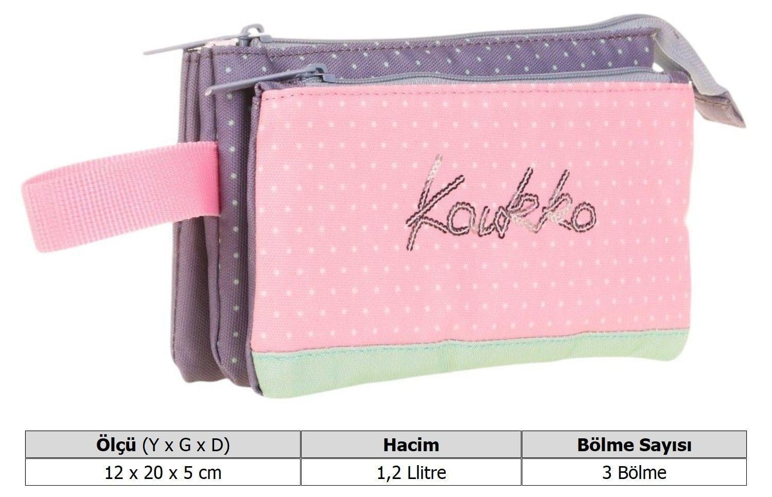 Kaukko İki Bölmeli Yeşil Pembe Love Baskılı Kız Çocuk Akordion Kalem Çantası - K2676