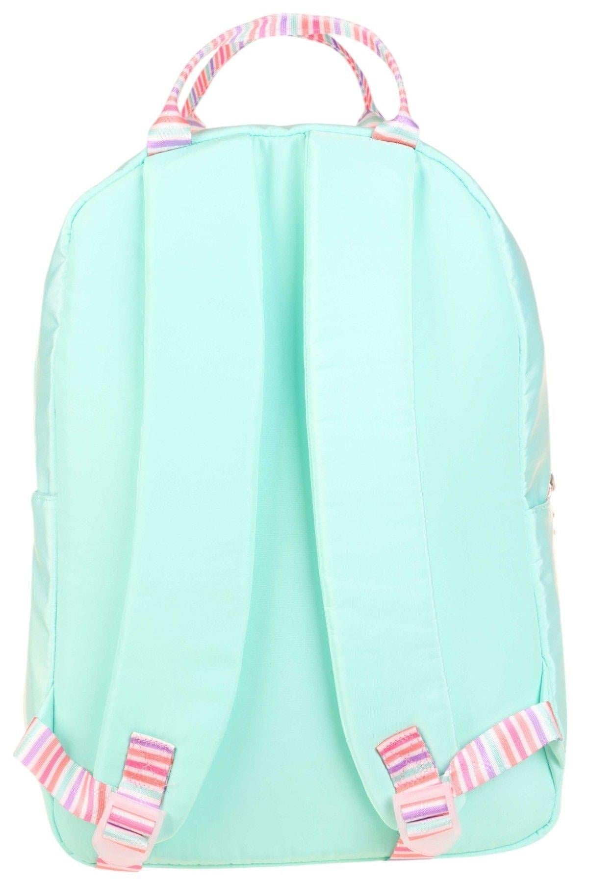 Kaukko K1767 Kız Çocuk/Kadın (Su Yeşili Pembe - Çizgi Desenli) Okul ve Günlük Sırt Çantası