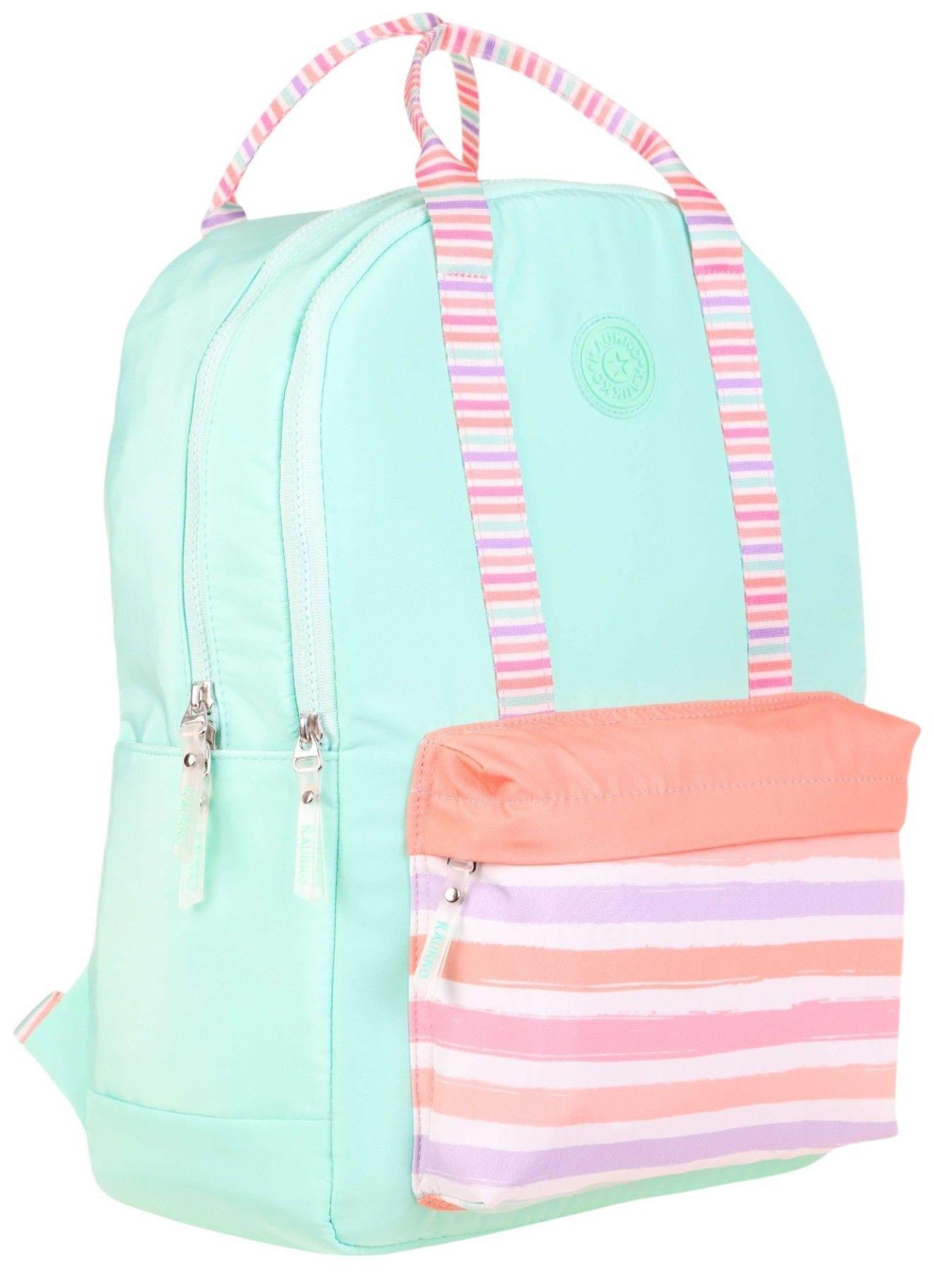 Kaukko K1767 Kız Çocuk/Kadın (Su Yeşili Pembe - Çizgi Desenli) Okul ve Günlük Sırt Çantası