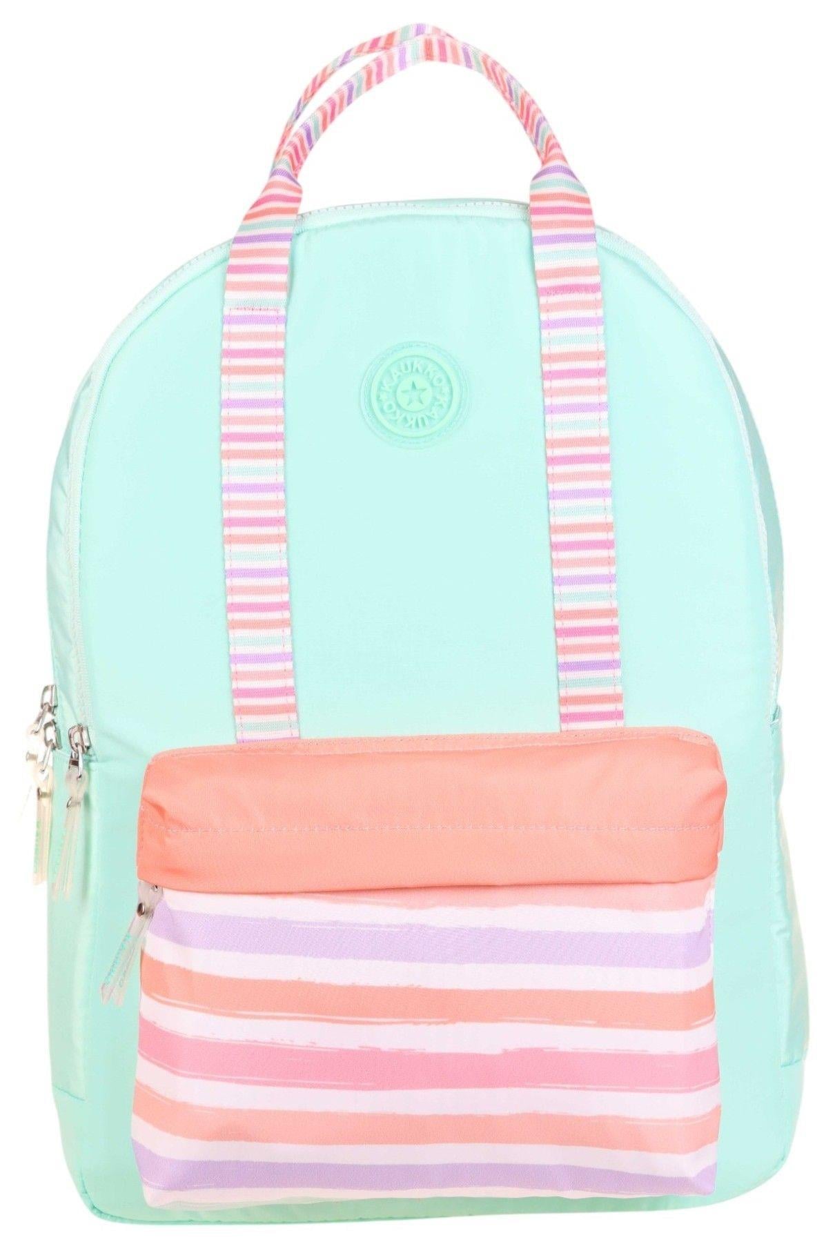 Kaukko K1767 Kız Çocuk/Kadın (Su Yeşili Pembe - Çizgi Desenli) Okul ve Günlük Sırt Çantası