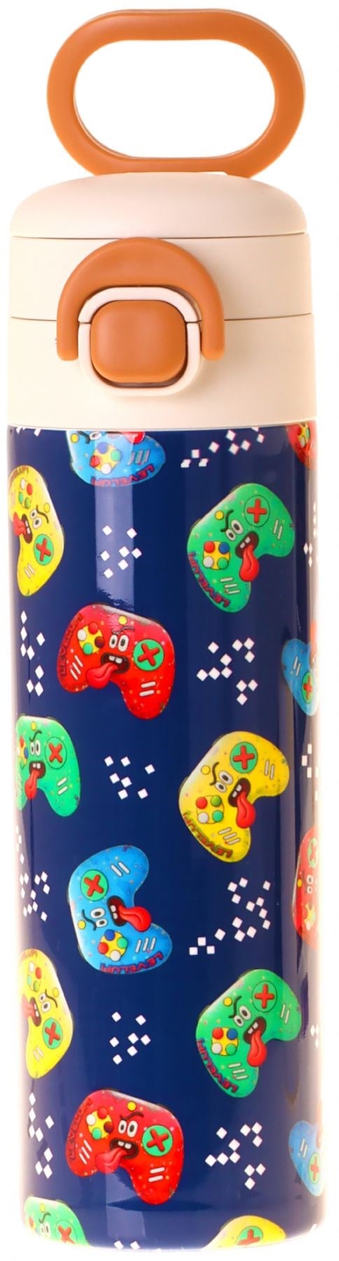 Kaukko Kids 520 ml Good Game Baskılı Lacivert - Kırmızı Erkek Çocuk Çelik Termos Matara (Çift İçim Kilitli Kapak) - L5392