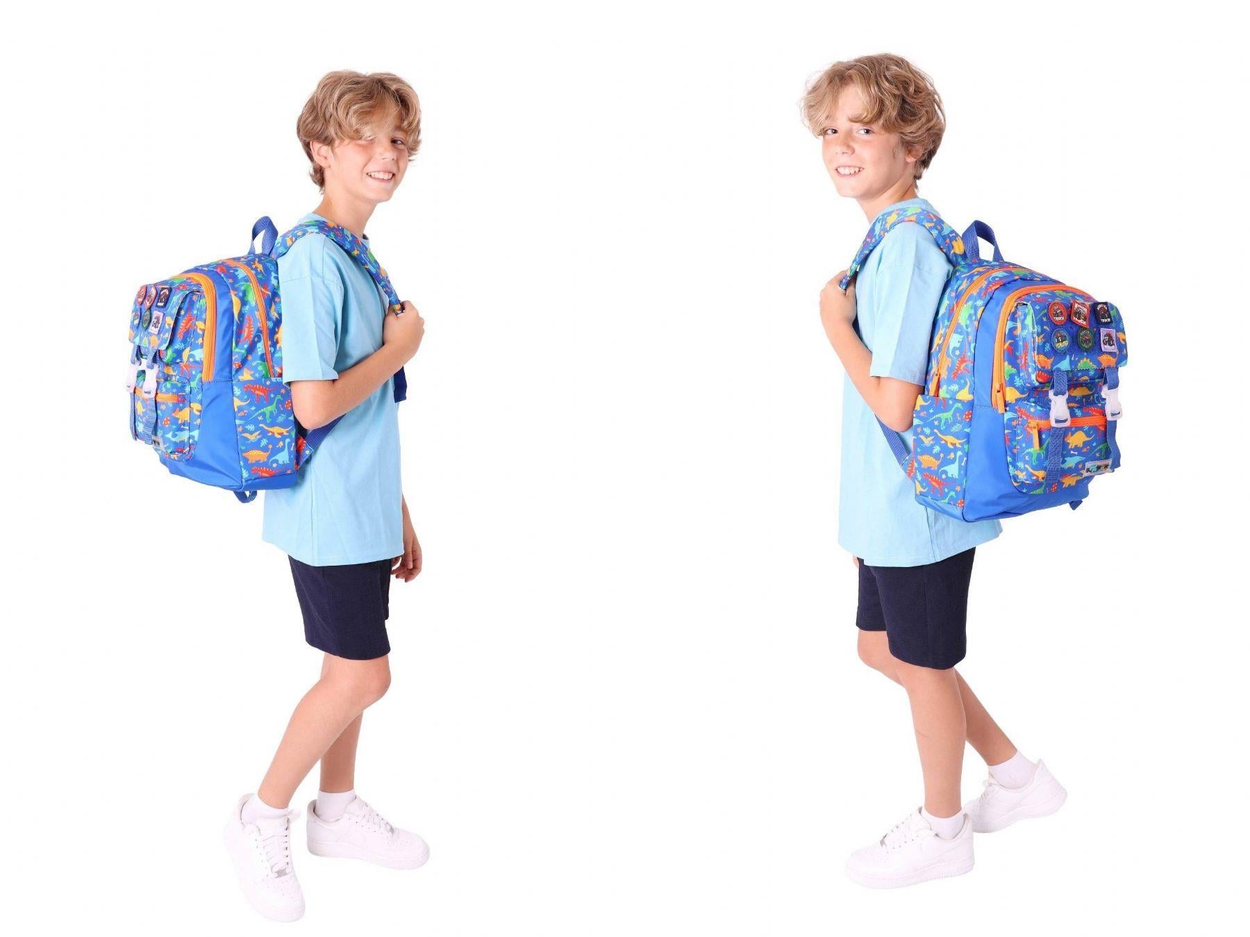 Kaukko Kids Armalı Dinazor Desenli Erkek Çocuk Üçlü İlkokul Okul Çantası Seti - Mavi