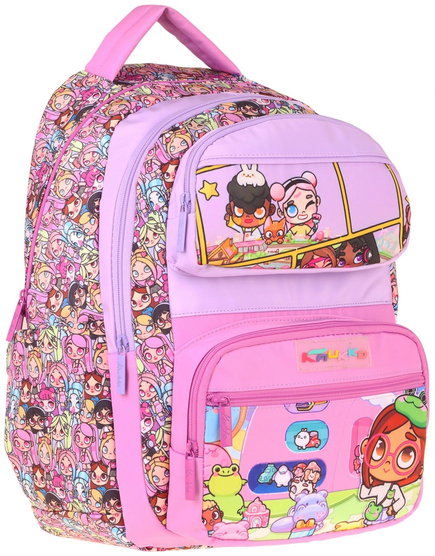 Kaukko Kids Beş Bölmeli Kız Çocuk Nagy Baskılı Pembe İlkokul Okul Sırt Çantası - L5333