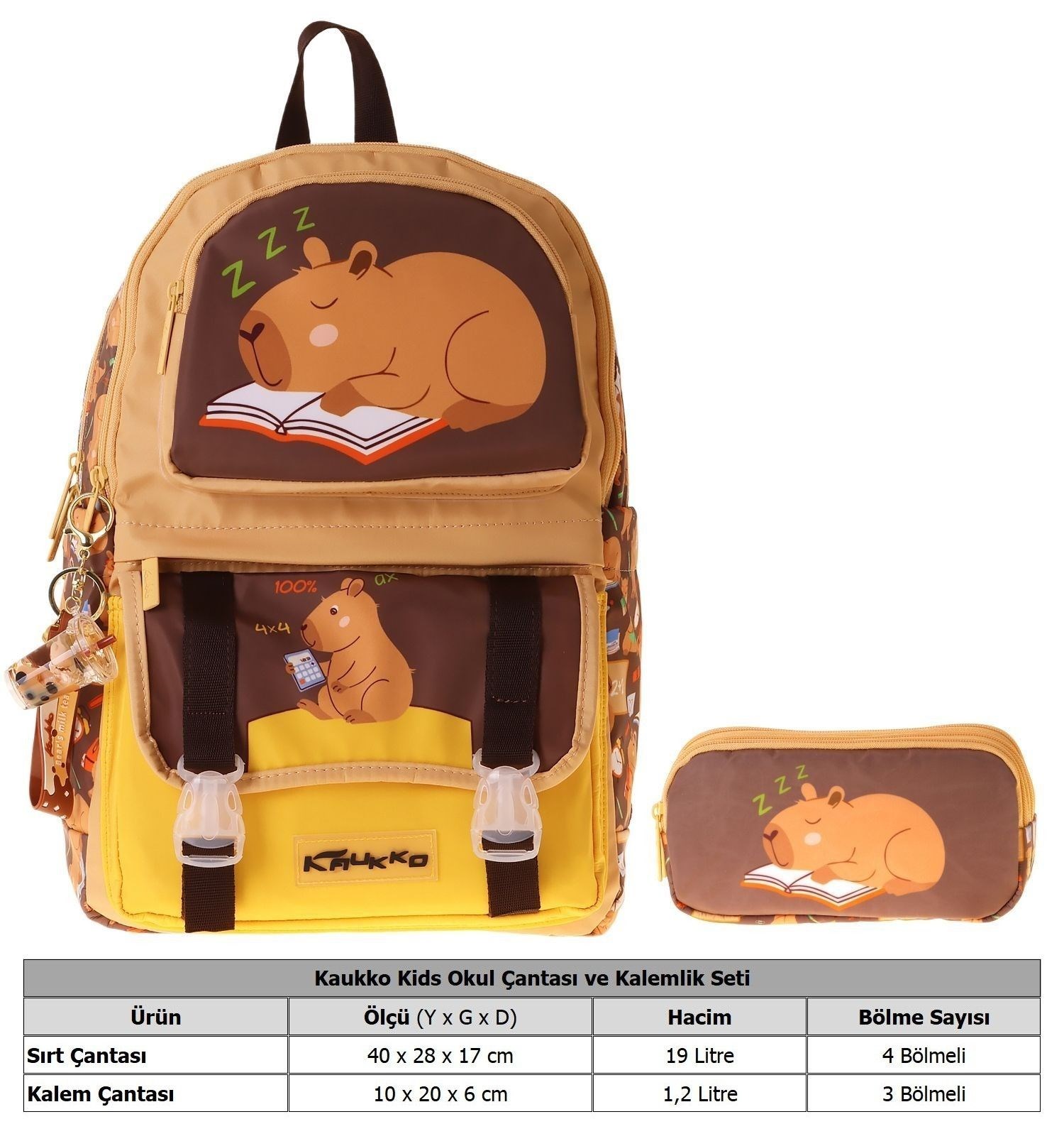 Kaukko Kids Clever Kahverengi Erkek Çocuk İlkokul Sırt Çantası ve Kalem Çantası Seti - SETKK-L5384C