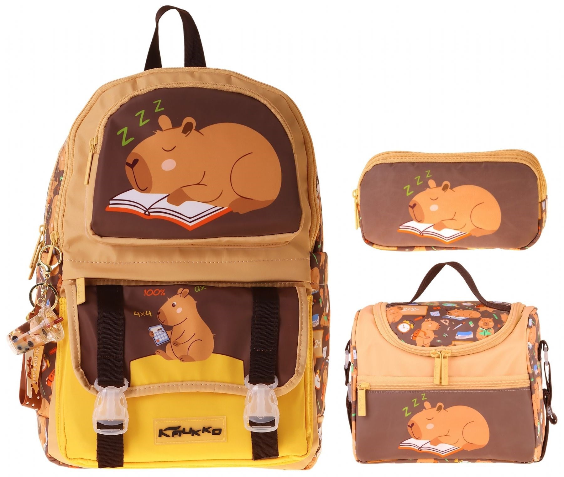 Kaukko Kids Clever(Kahverengi Renk) Erkek Çocuk Üçlü İlkokul Okul Çantası Seti/Takımı - SETKK-L5384A