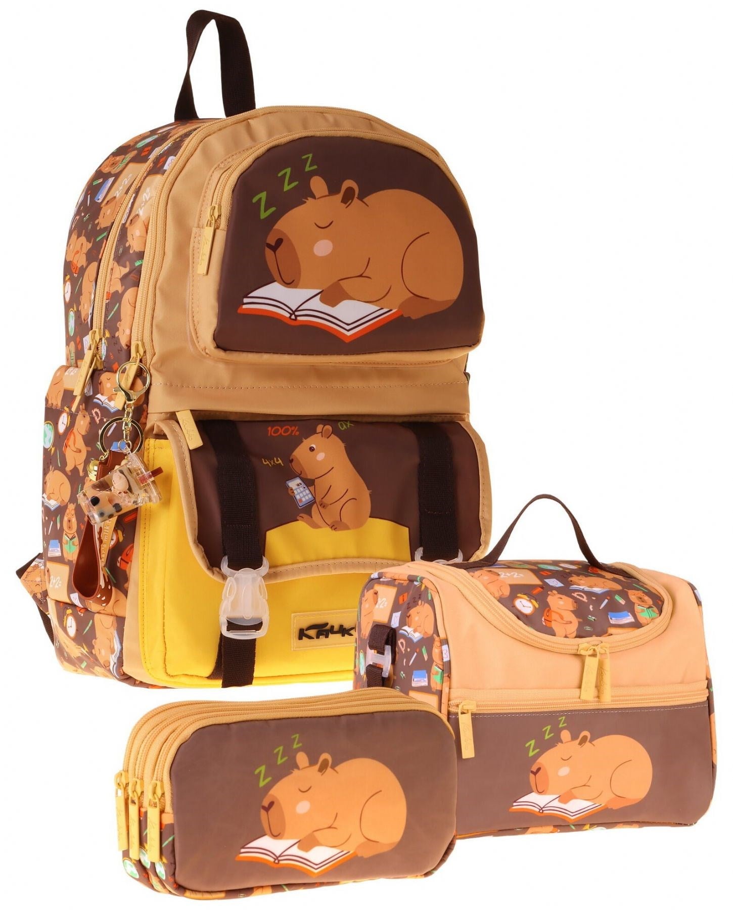 Kaukko Kids Clever(Kahverengi Renk) Erkek Çocuk Üçlü İlkokul Okul Çantası Seti/Takımı - SETKK-L5384A