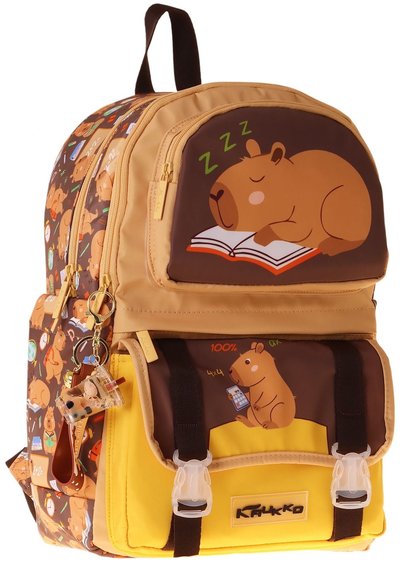 Kaukko Kids Dört Bölmeli Erkek Çocuk Clever Baskılı Kahverengi Okul Sırt Çantası - L5384