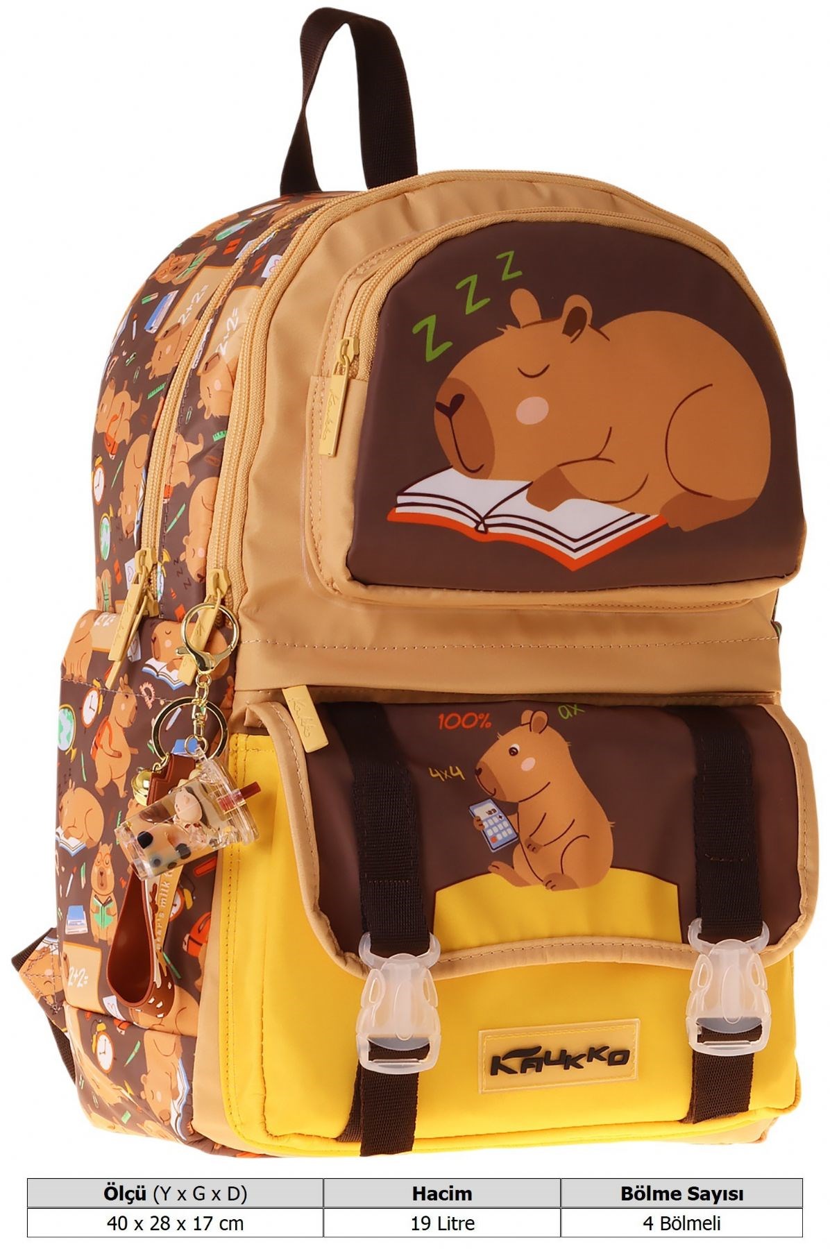 Kaukko Kids Dört Bölmeli Erkek Çocuk Clever Baskılı Kahverengi Okul Sırt Çantası - L5384