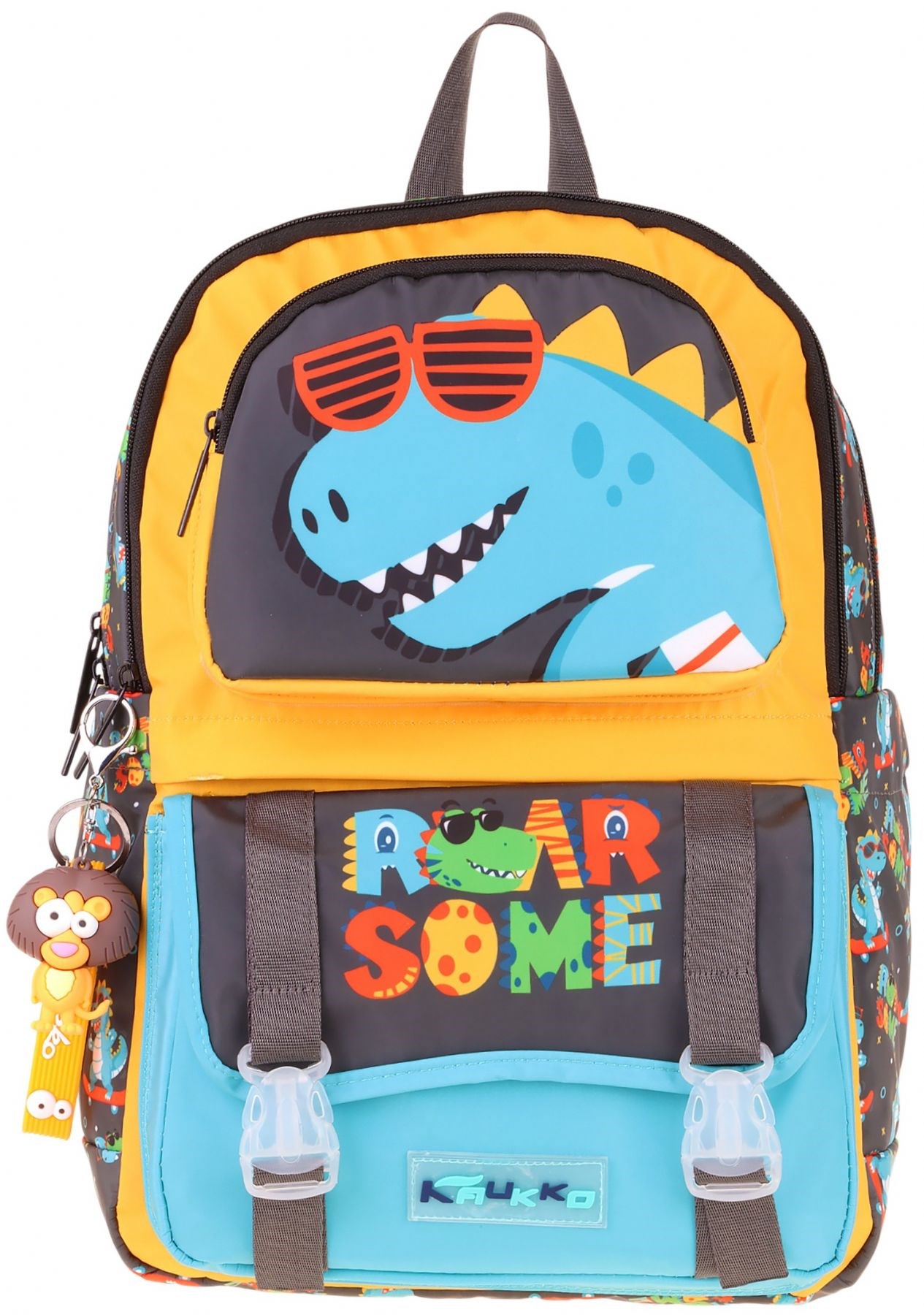 Kaukko Kids Dört Bölmeli Erkek Çocuk Dinazor Roar Some Baskılı Sarı - Mavi Okul Sırt Çantası - L5394