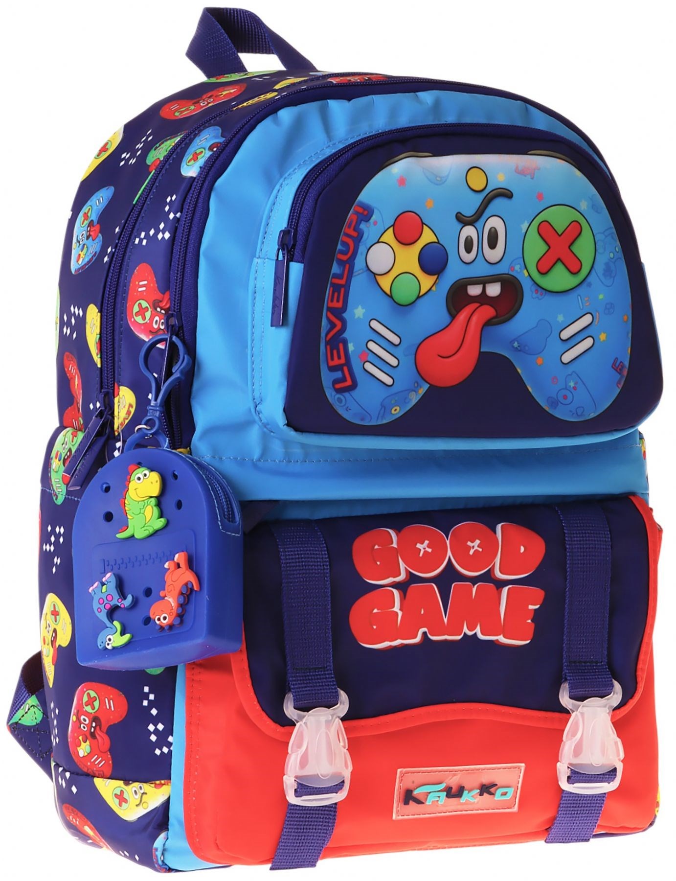 Kaukko Kids Dört Bölmeli Erkek Çocuk Good Game Baskılı Lacivert - Kırmızı Okul Sırt Çantası - L5389