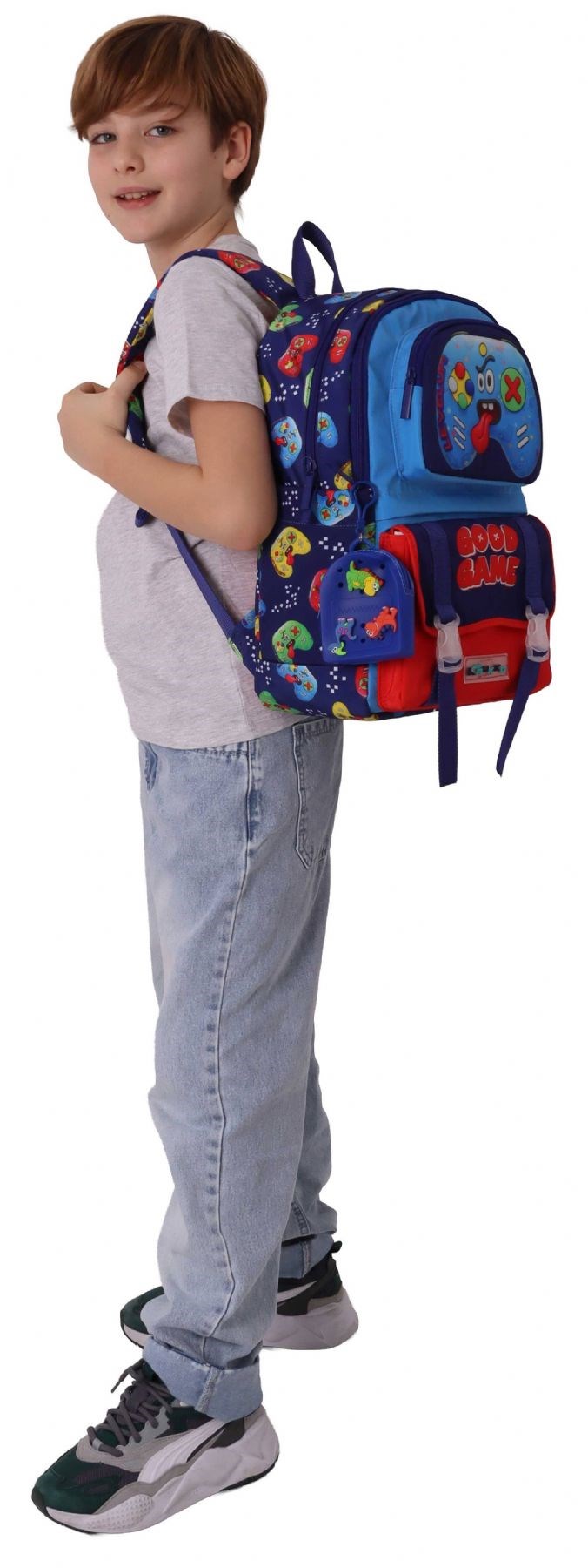 Kaukko Kids Dört Bölmeli Erkek Çocuk Good Game Baskılı Lacivert - Kırmızı Okul Sırt Çantası - L5389