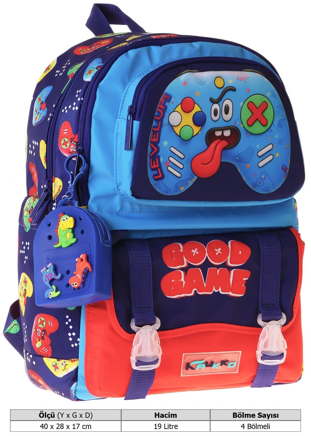 Kaukko Kids Dört Bölmeli Erkek Çocuk Good Game Baskılı Lacivert - Kırmızı Okul Sırt Çantası - L5389