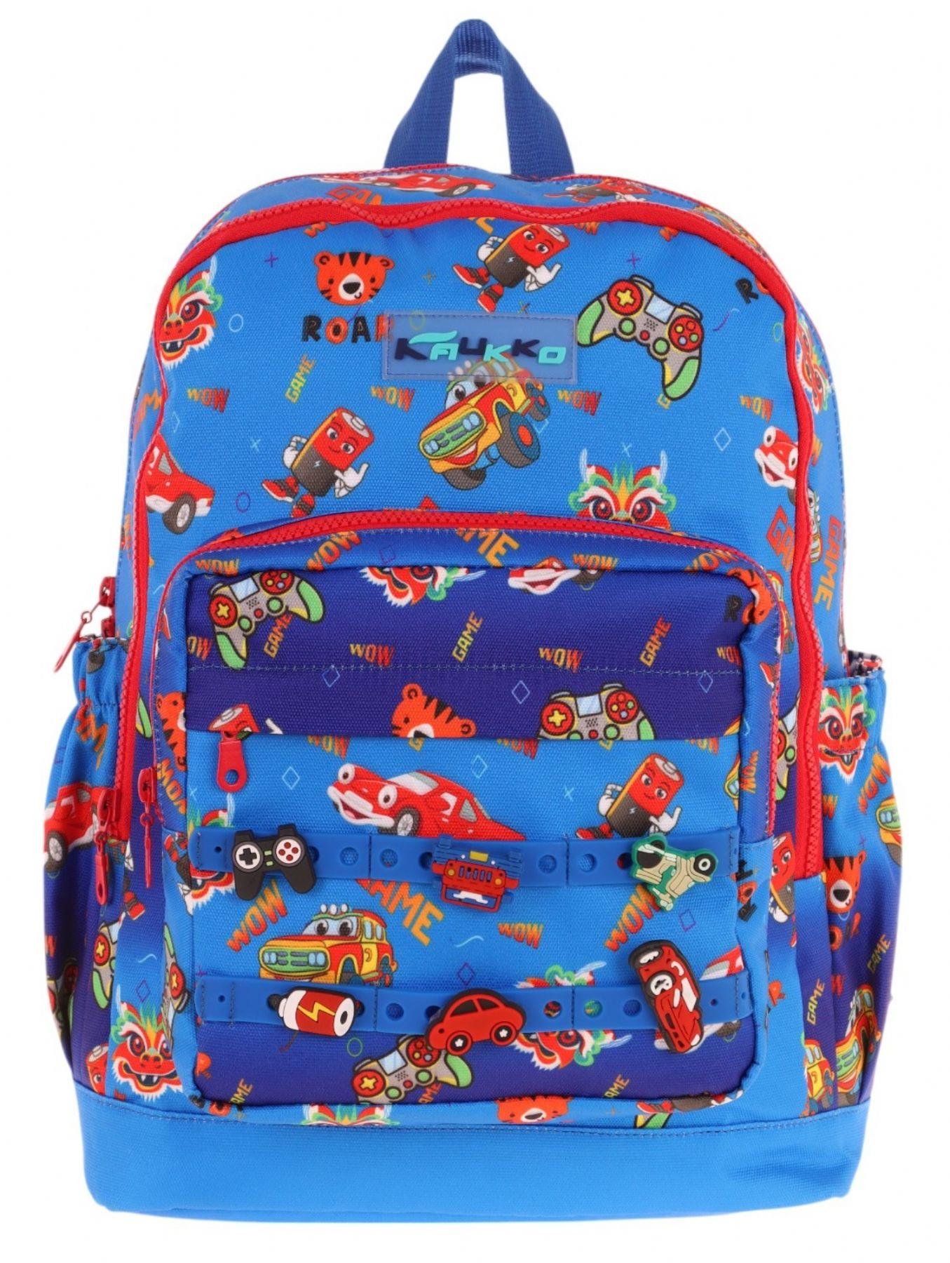 Kaukko Kids Dört Bölmeli Erkek Çocuk Silikon Aksesuarlı Mavi Kırmızı İlkokul Çantası
