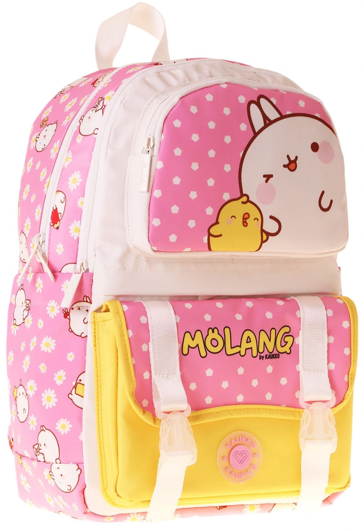 Kaukko Kids Dört Bölmeli Kız Çocuk Molang Baskılı Pembe - Sarı Okul Sırt Çantası - L5318