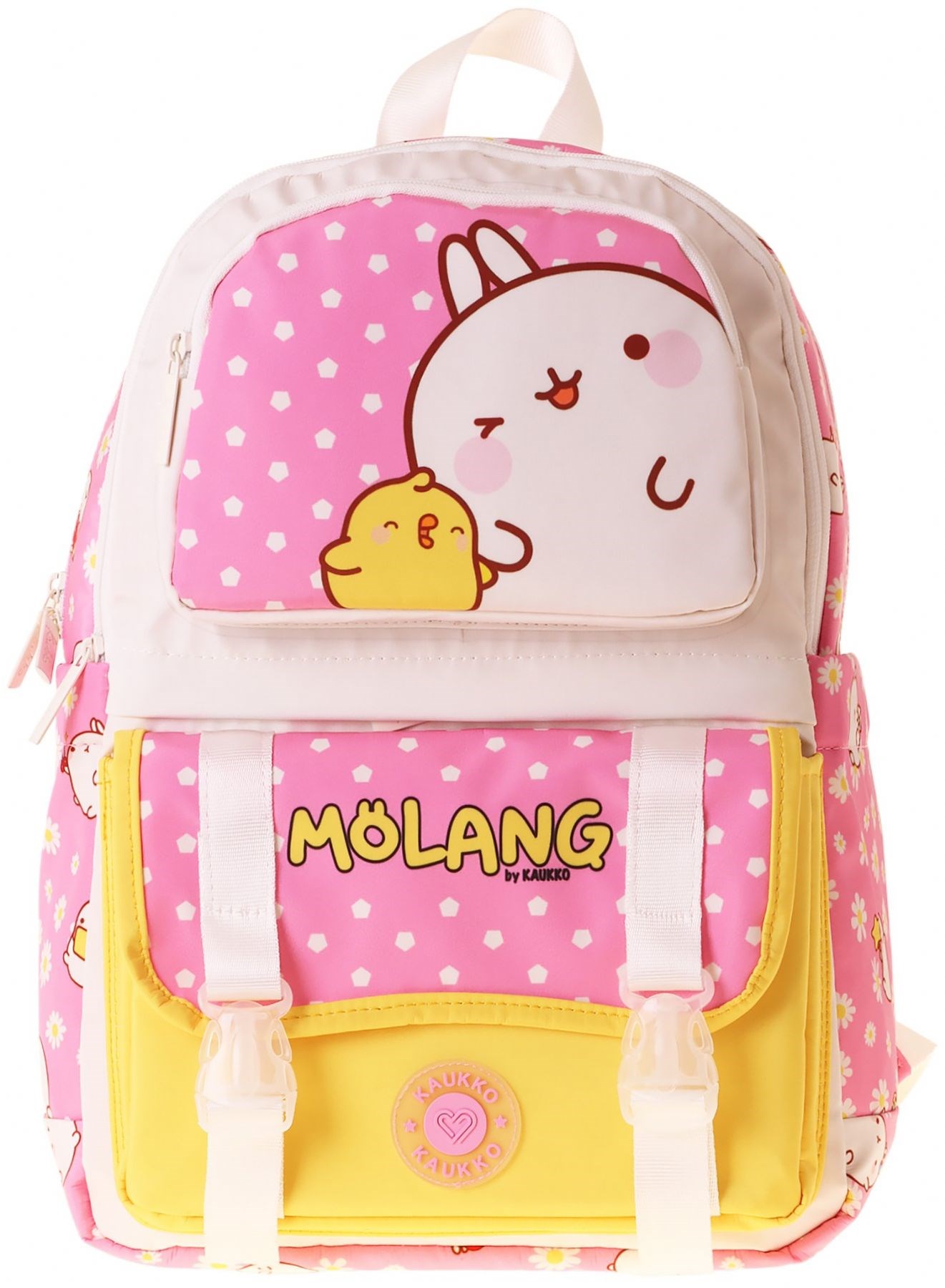 Kaukko Kids Dört Bölmeli Kız Çocuk Molang Baskılı Pembe - Sarı Okul Sırt Çantası - L5318