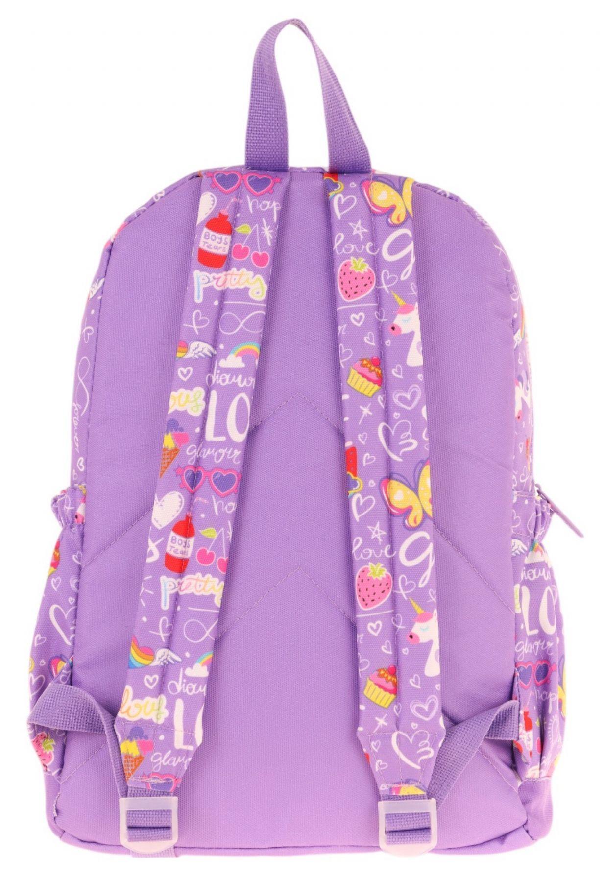 Kaukko Kids Dört Bölmeli Kız Çocuk Silikon Aksesuarlı Mor İlkokul Çantası