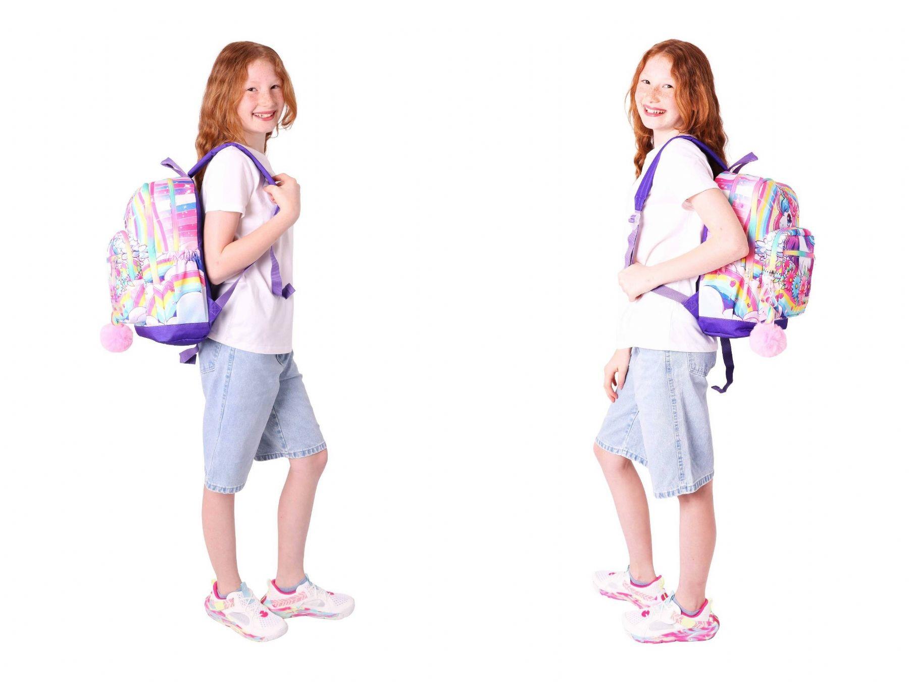 Kaukko Kids Dört Bölmeli Okul Çantası + Beslenme +Kalemlik Seti (Unicorn - Kız Çocuk - Pembe Mor)
