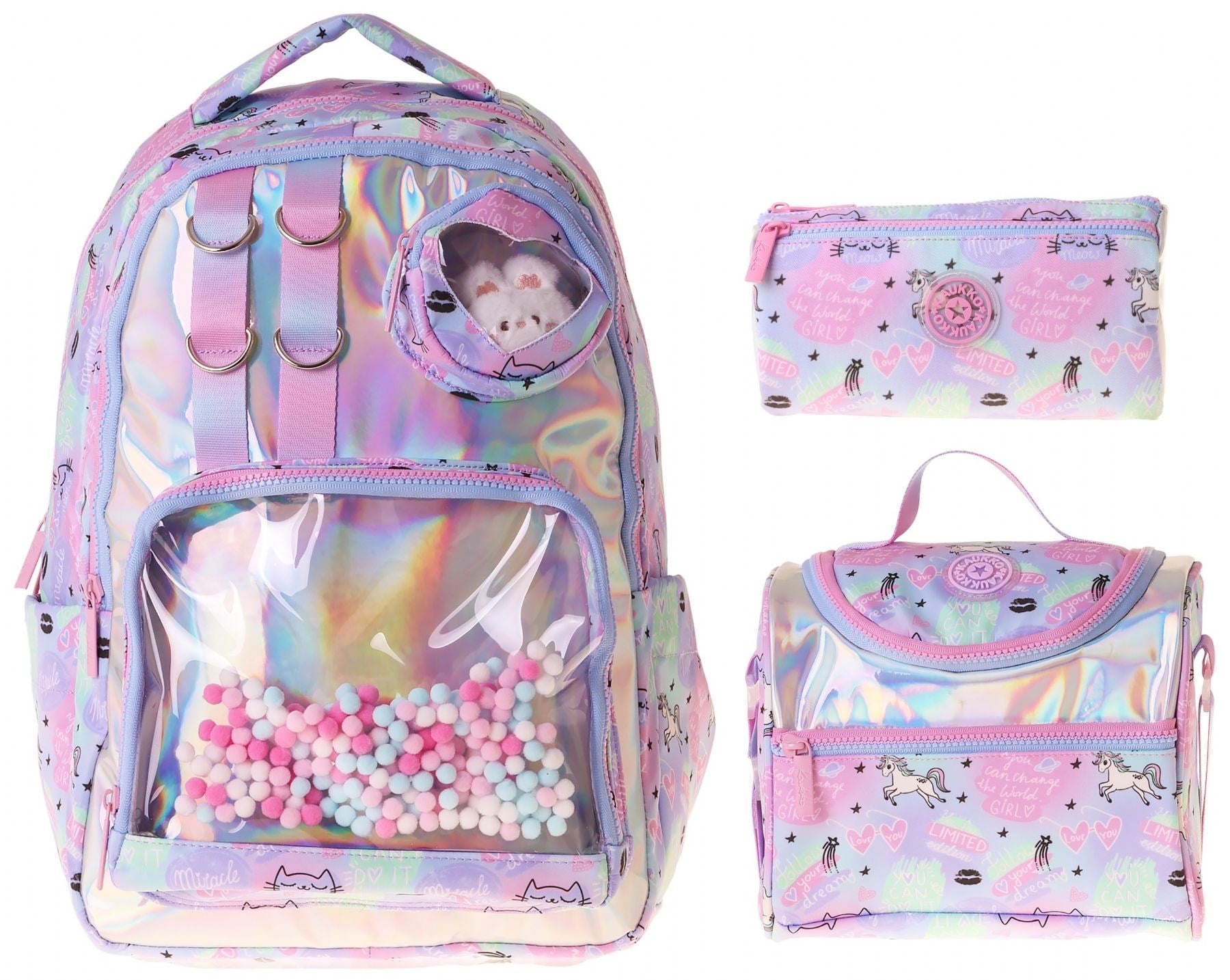 Kaukko Kids Dream(Çok Renkli Renk) Kız Çocuk Üçlü İlkokul Okul Çantası Seti/Takımı - SETKK-L5343A
