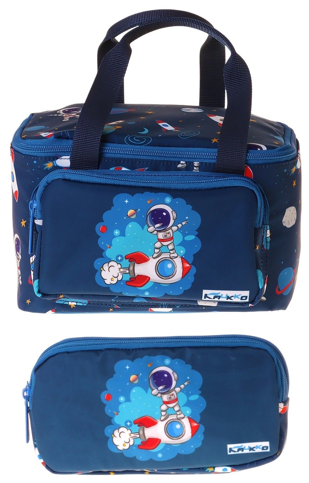 Kaukko Kids Erkek Çocuk Astronot Baskılı Lacivert Thermo Beslenme Çantası ve Kalemlik Seti - SETKK-L5365