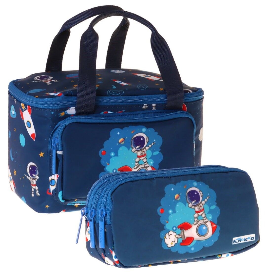 Kaukko Kids Erkek Çocuk Astronot Baskılı Lacivert Thermo Beslenme Çantası ve Kalemlik Seti - SETKK-L5365