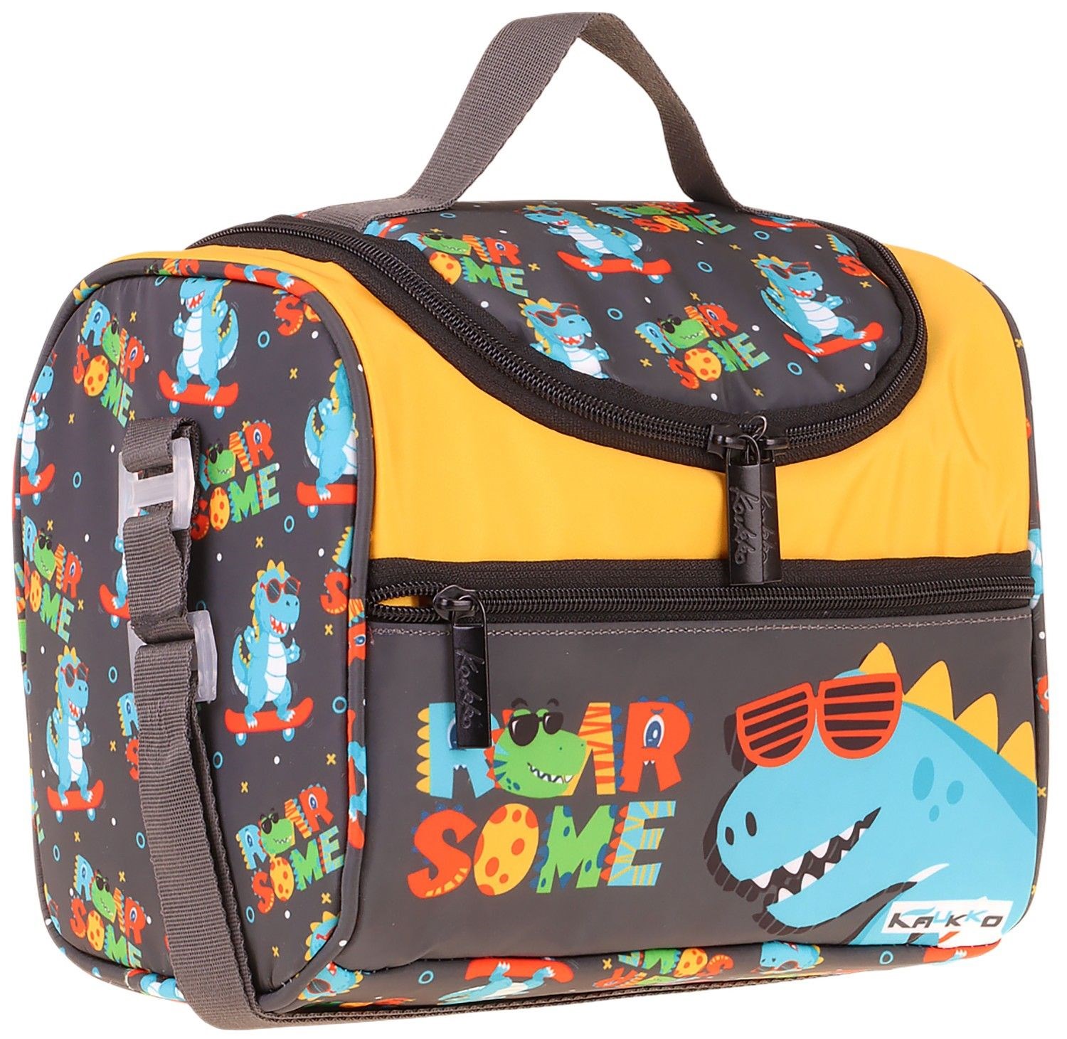 Kaukko Kids Erkek Çocuk Dinazor Roar Some Baskılı Isı Yalıtımlı Okul Beslenme Çantası (Sarı - Mavi) - L5395