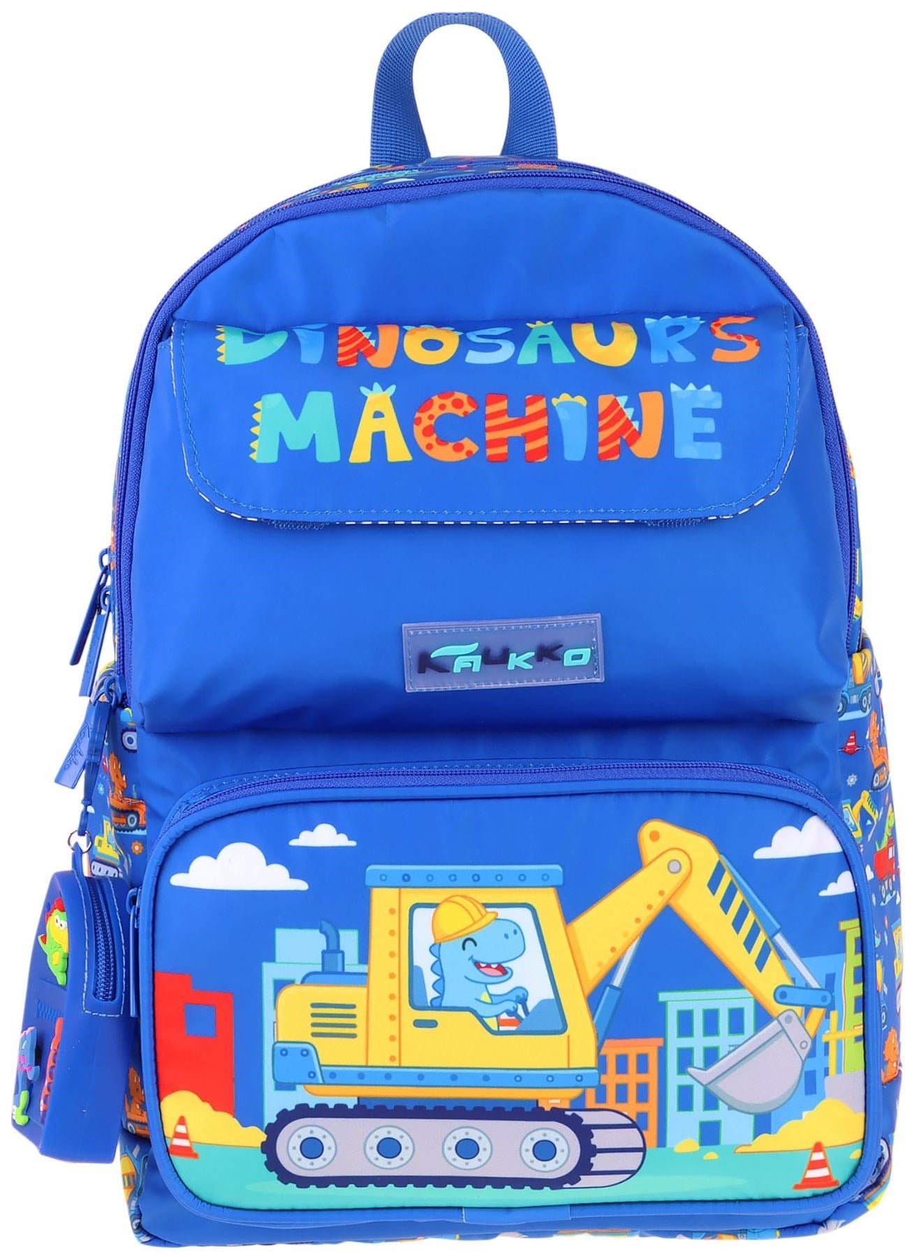 Kaukko Kids Erkek Çocuk Dinazor ve İş Makinesi Baskılı Okul Çantası - Mavi - Sarı - Mechanic - L5369