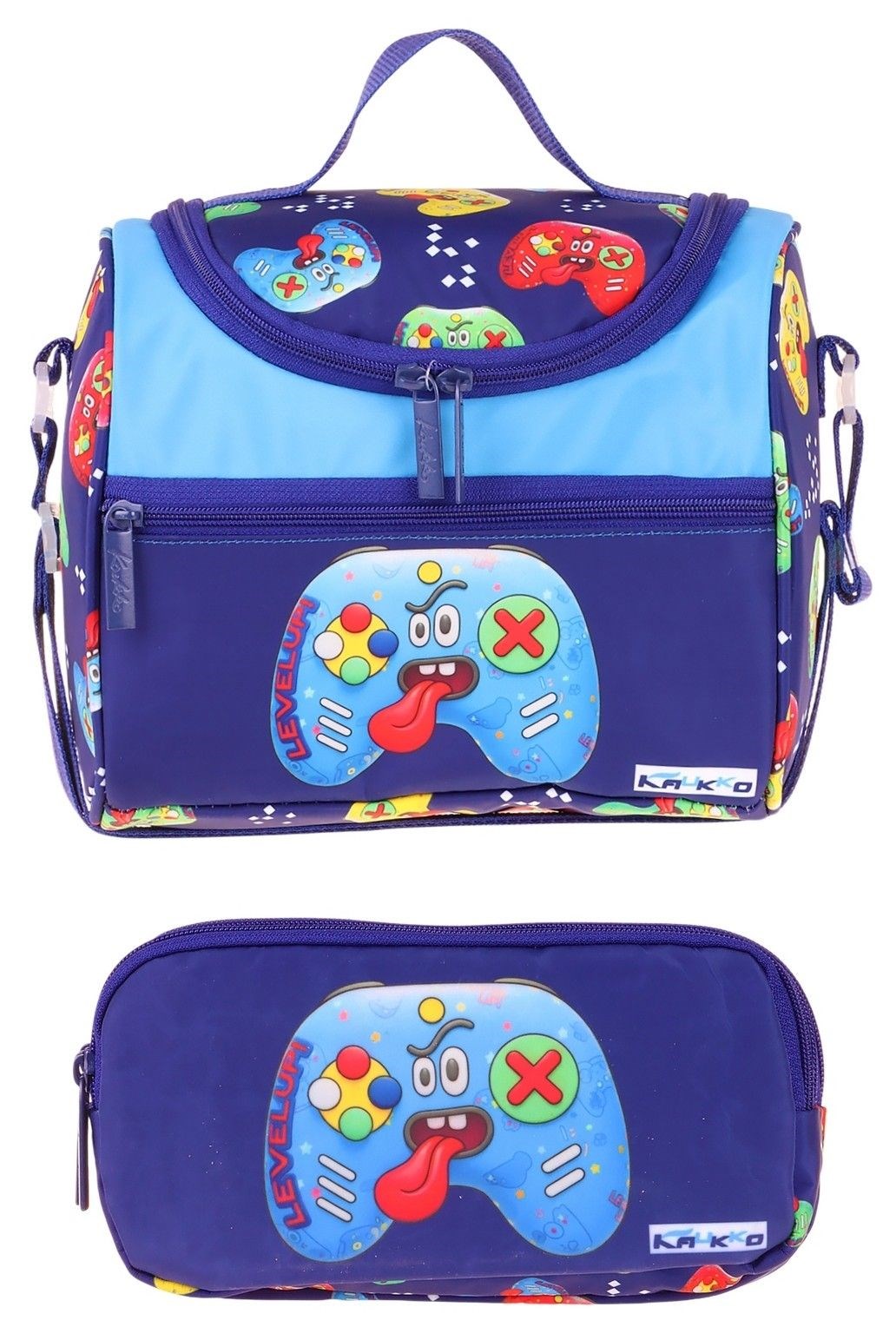 Kaukko Kids Erkek Çocuk Good Game Baskılı Lacivert - Kırmızı Thermo Beslenme Çantası ve Kalemlik Seti - SETKK-L5390