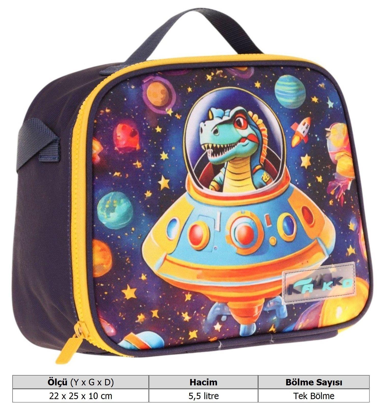 Kaukko Kids Erkek Çocuk Isı Yalıtımlı Okul/Piknik Beslenme Çantası (Astrnot Dinazor) L7273