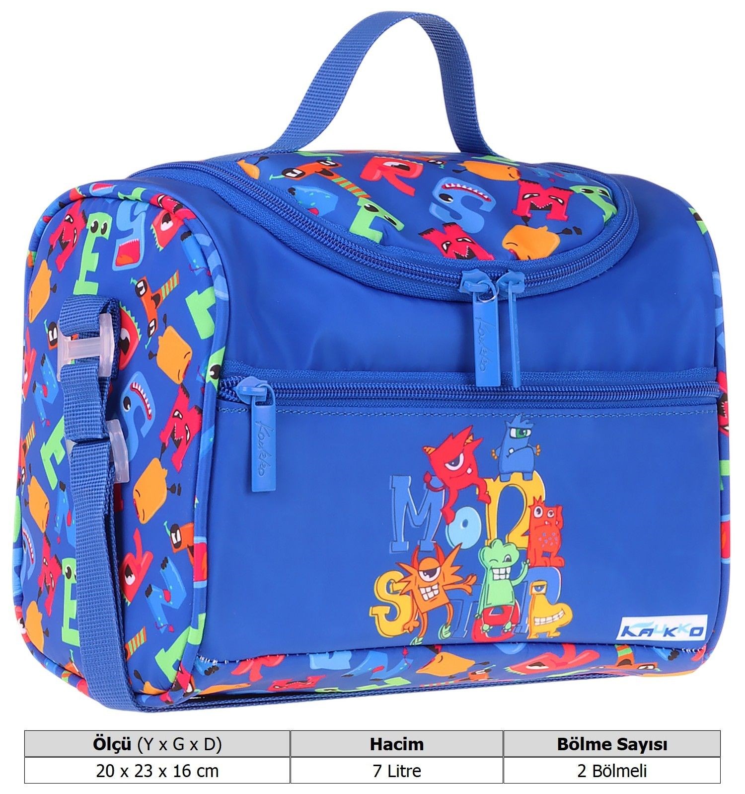 Kaukko Kids Erkek Çocuk Moster Baskılı Isı Yalıtımlı Okul Beslenme Çantası (Mavi) - L5405