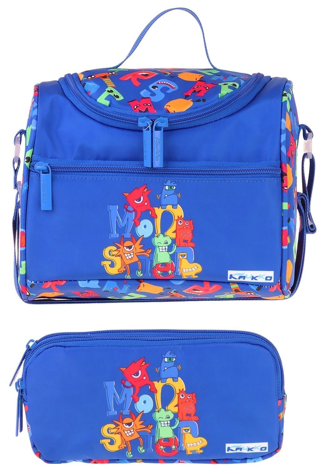 Kaukko Kids Erkek Çocuk Moster Baskılı Mavi Thermo Beslenme Çantası ve Kalemlik Seti - SETKK-L5405