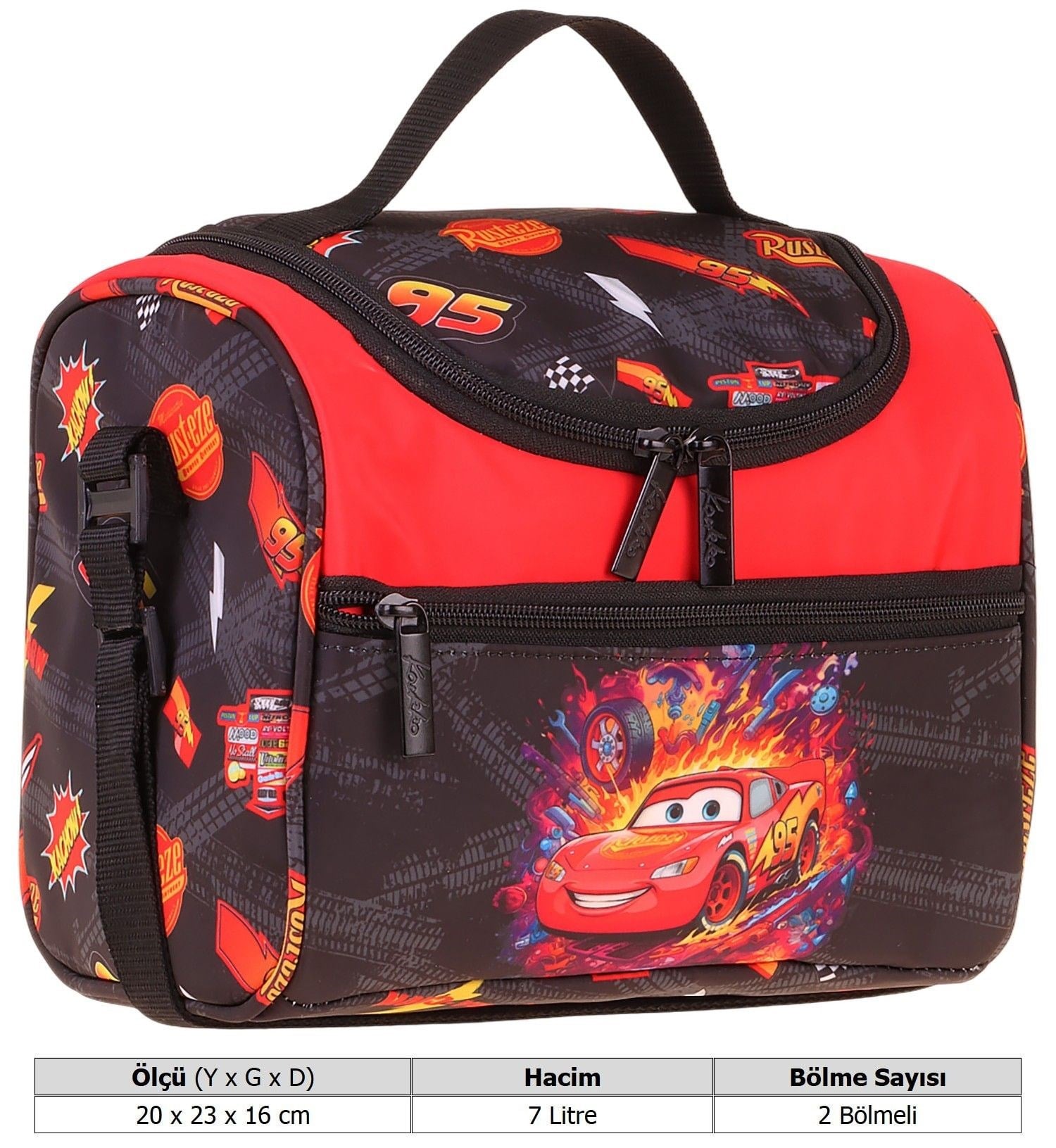 Kaukko Kids Erkek Çocuk Yarış Arabası Baskılı Isı Yalıtımlı Okul Beslenme Çantası (Kırmızı - Siyah) - L5400