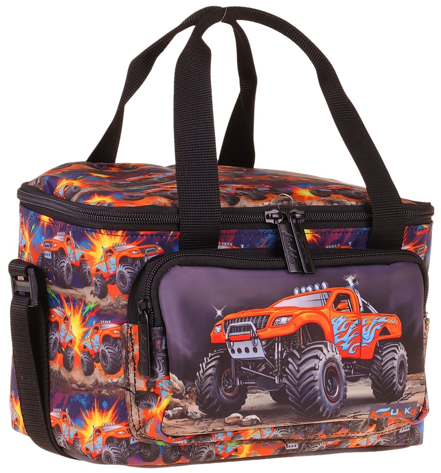 Kaukko Kids İki Bölmeli Thermo Okul Beslenme Çantası - Arazi Aracı Baskılı Siyah - Kırmızı Renk (Erkek Çocuk) - L5360