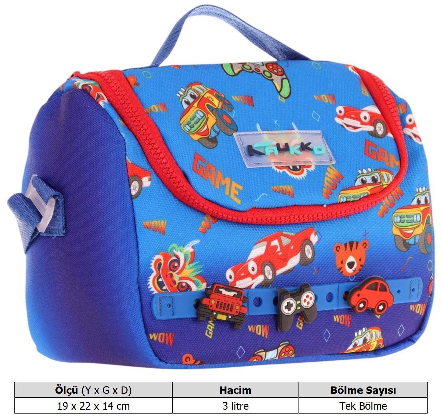 Kaukko Kids Isı Yalıtımlı, Silikon Aksesuarlı Beslenme Çantası - Mavi Kırmızı - Erkek Çocuk - L7258