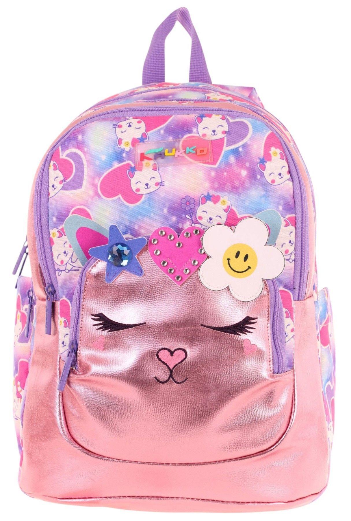 Kaukko Kids Kedi Şekilli Kız Çocuk Dört Gözlü Okul Çantası - L5219