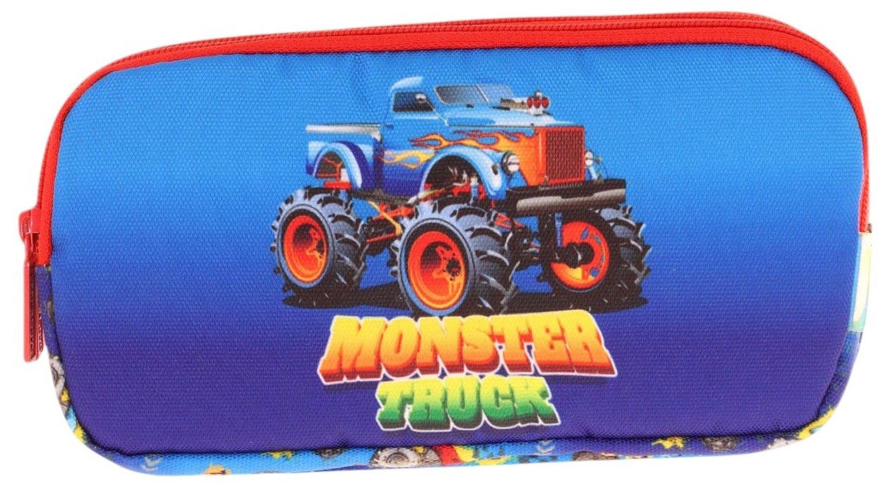 Kaukko Kids Kırmızı Mavi, Monster Truck, Erkek Çocuk Üç Bölmeli Okul Kalem Çantası - L8257