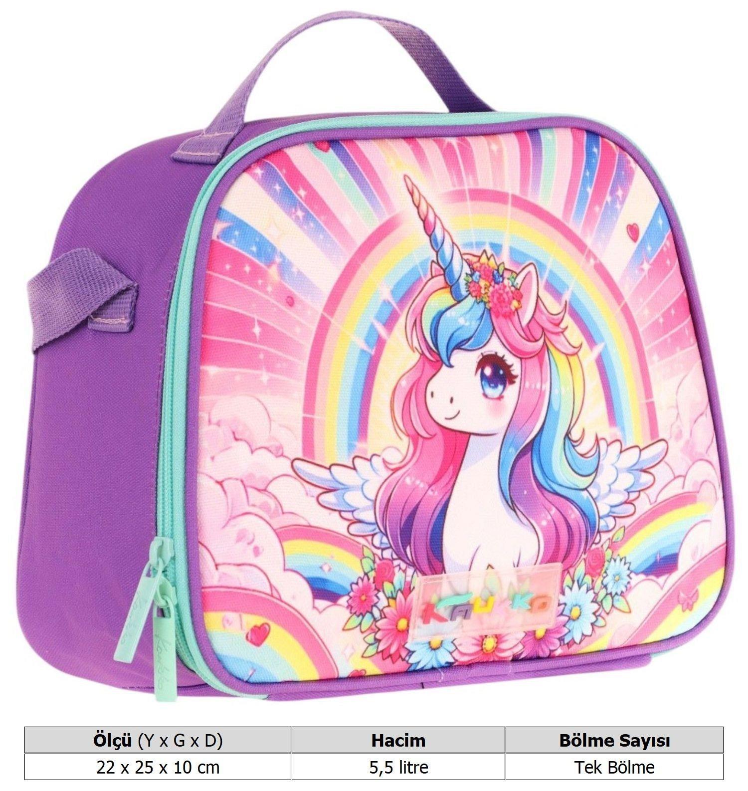 Kaukko Kids Kız Çocuk Isı Yalıtımlı Okul/Piknik Beslenme Çantası (Unicorn) L7249