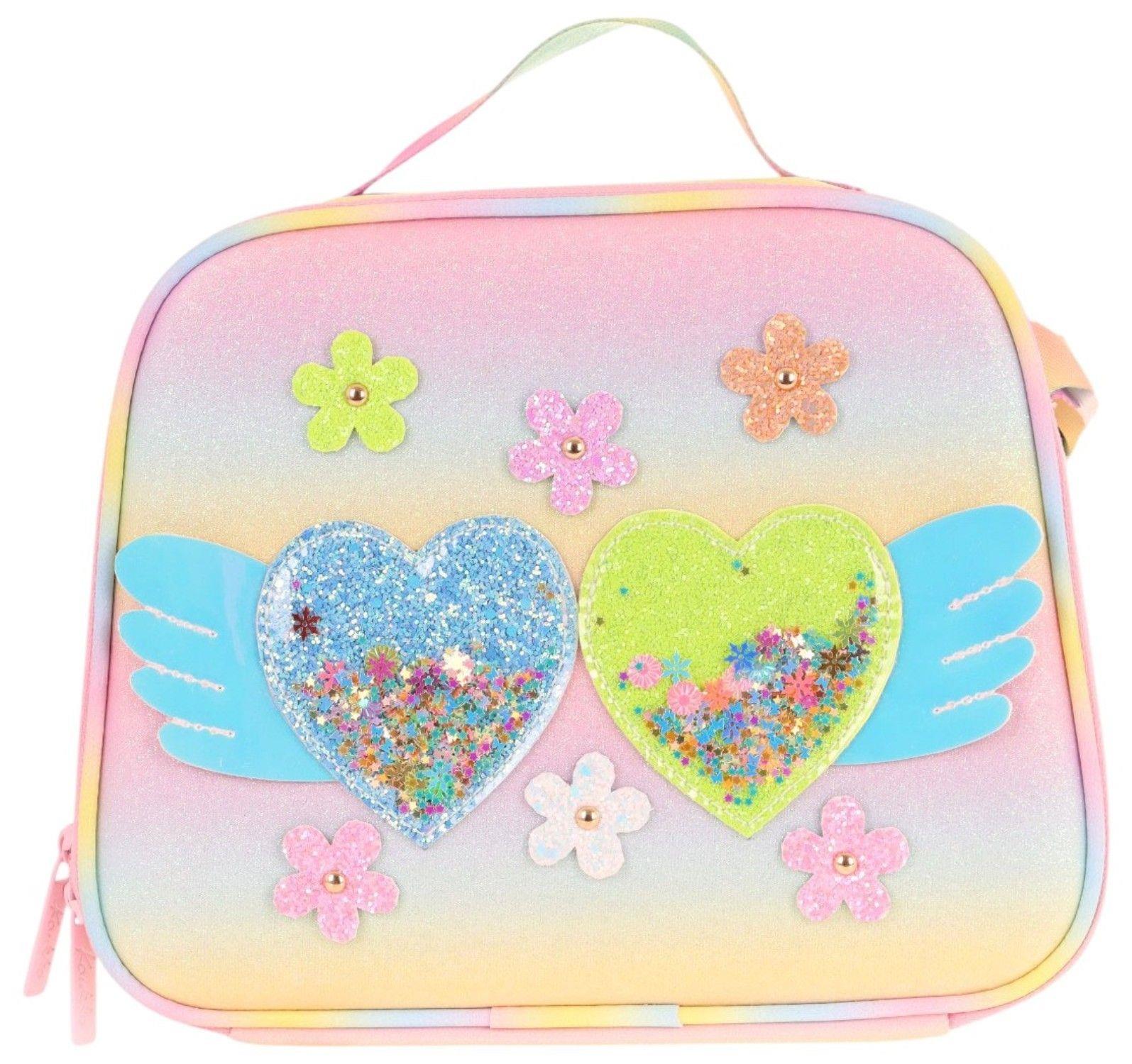 Kaukko Kids Kız Çocuk Isı Yalıtımlı Okul/Piknik Beslenme Çantası (Simli Kalp ve Çiçekler) L7213