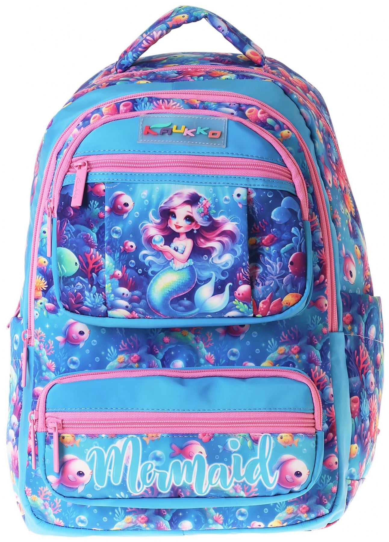 Kaukko Kids Kız Çocuk Mercan ve Denizkızı Baskılı (Coral) Altı Bölmeli İlkokul Sırt Çantası - L5323